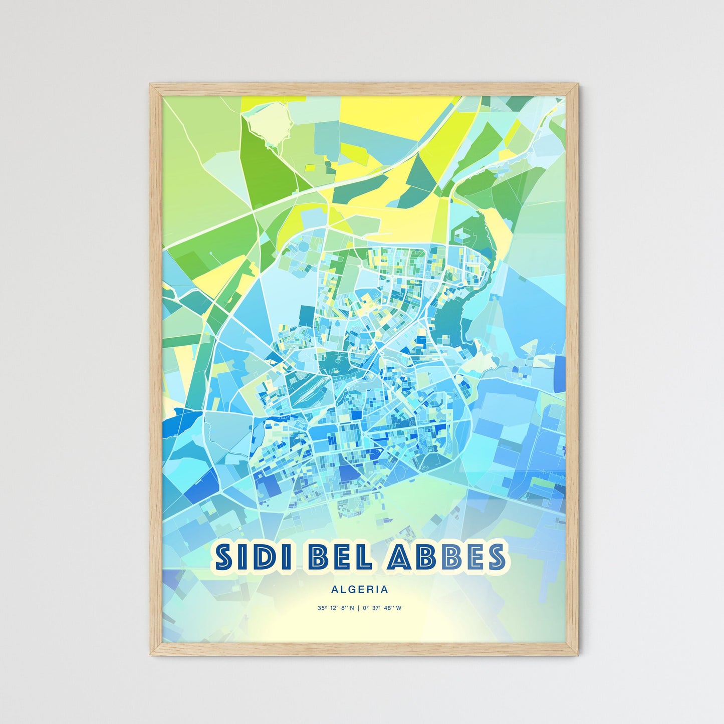 Colorful SIDI BEL ABBES ALGERIA Fine Art Map Cool Blue