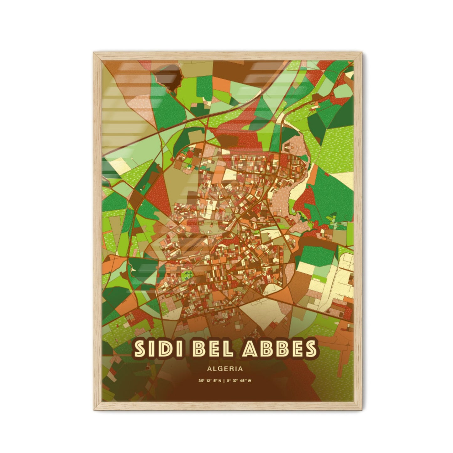 Colorful SIDI BEL ABBES ALGERIA Fine Art Map Farmhouse