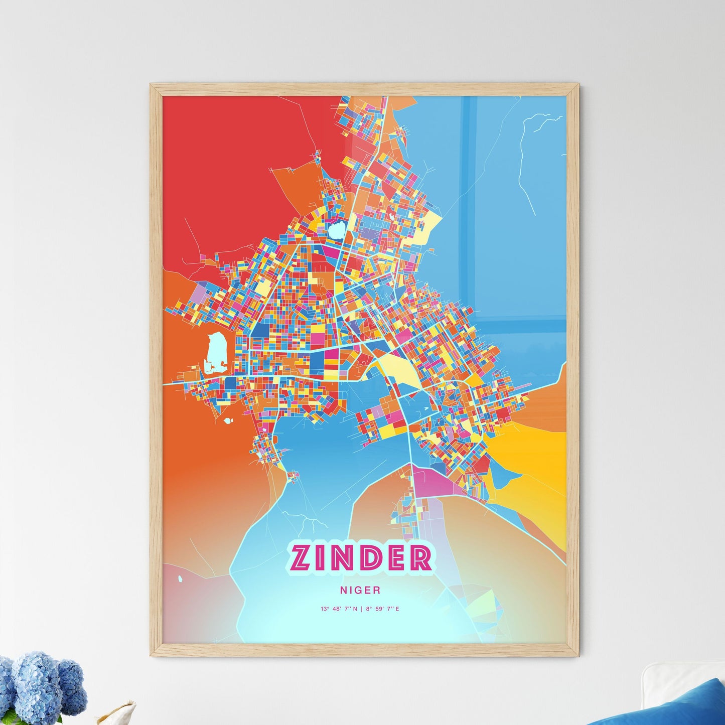 Colorful ZINDER NIGER Fine Art Map Crazy Colors