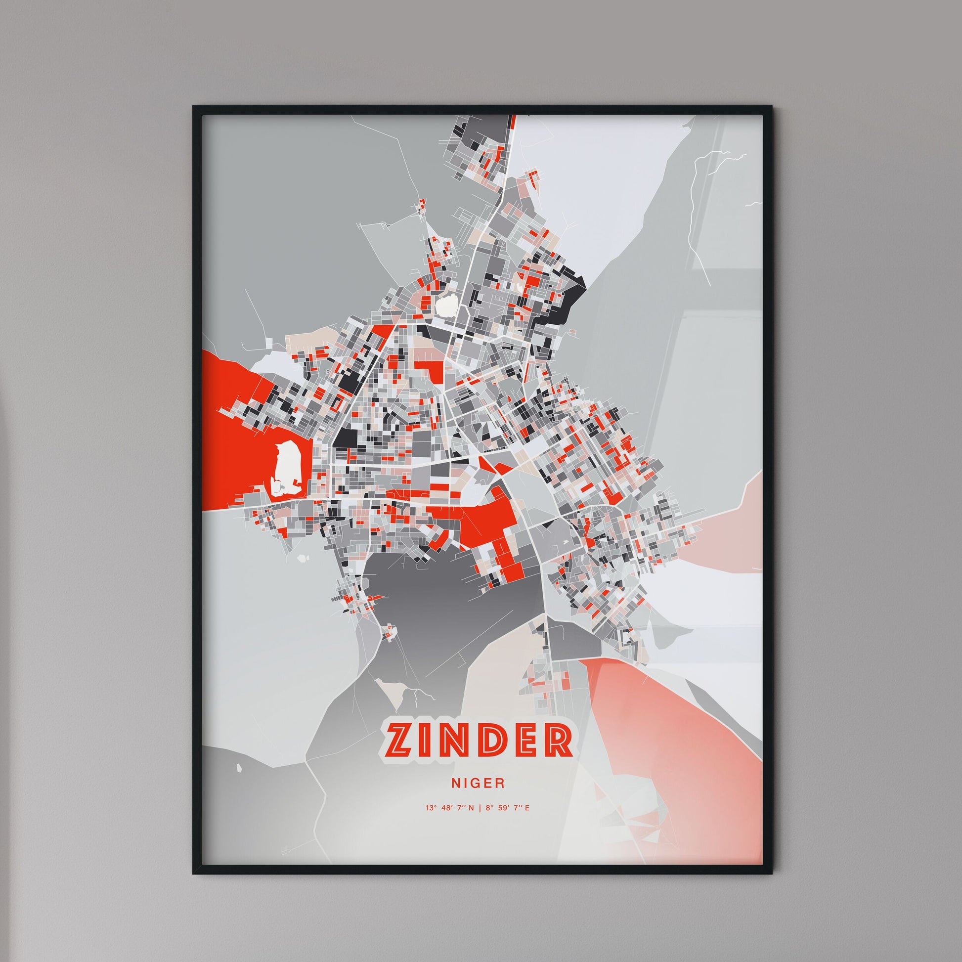 Colorful ZINDER NIGER Fine Art Map Modern