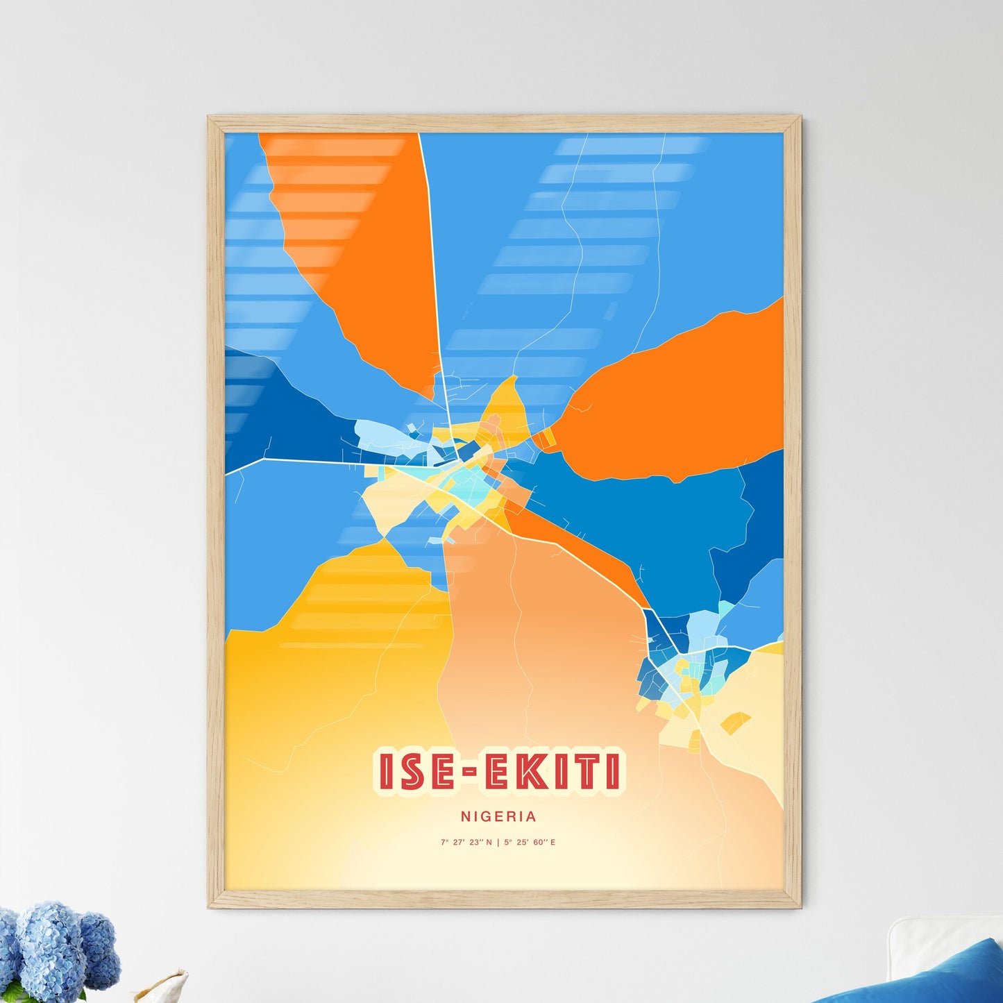 Colorful ISE-EKITI NIGERIA Fine Art Map Blue Orange