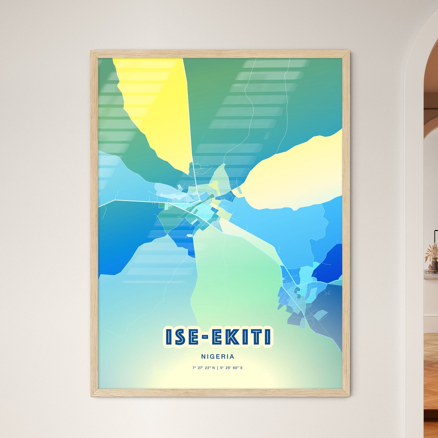 Colorful ISE-EKITI NIGERIA Fine Art Map Cool Blue