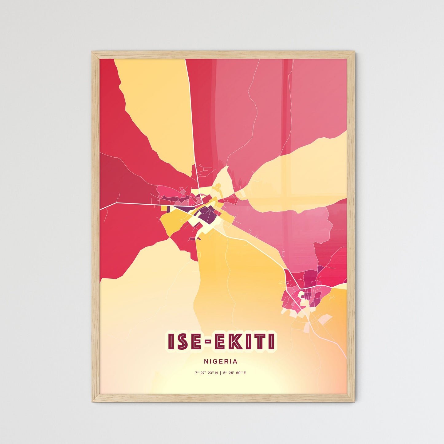 Colorful ISE-EKITI NIGERIA Fine Art Map Hot Red