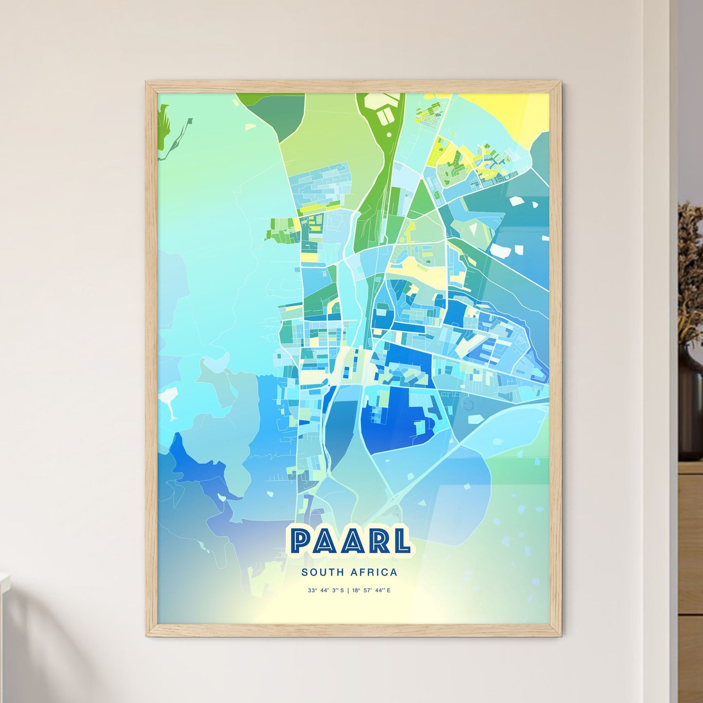 Colorful PAARL SOUTH AFRICA Fine Art Map Cool Blue