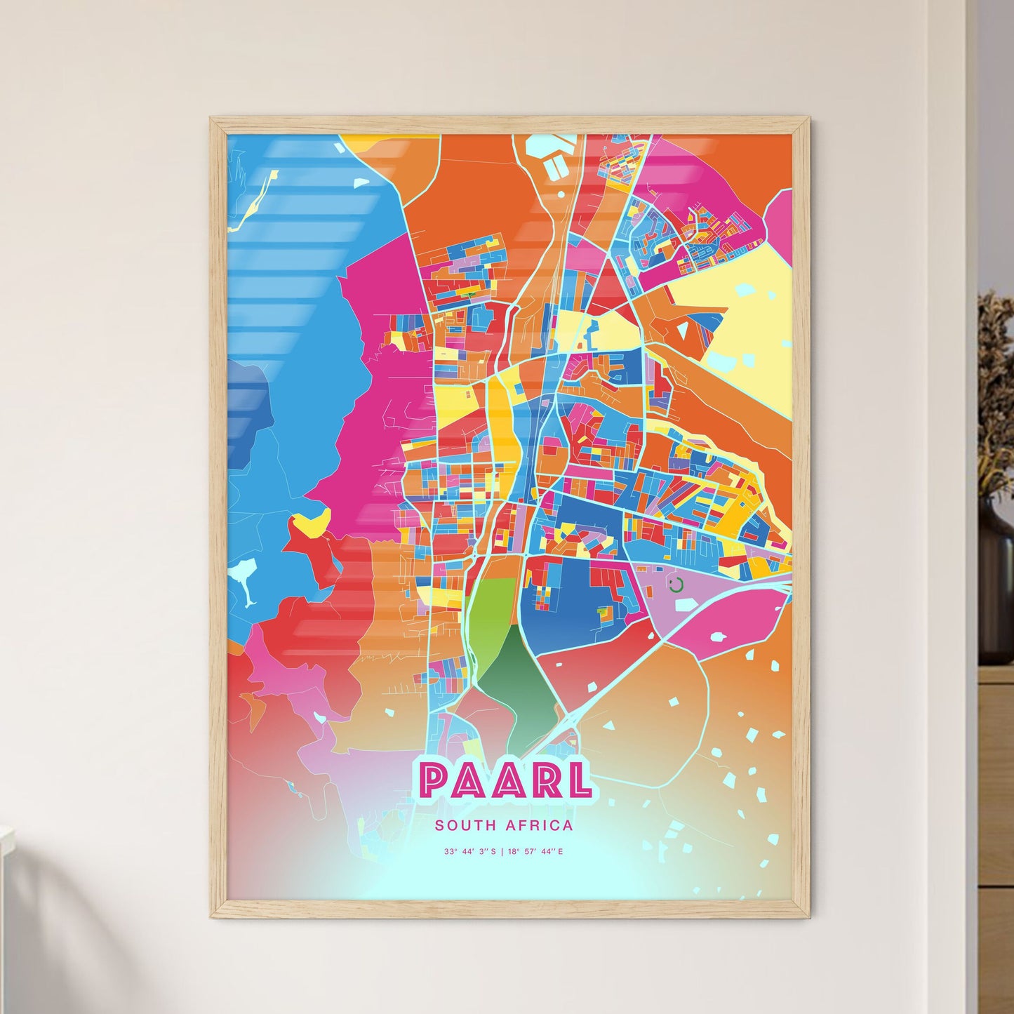 Colorful PAARL SOUTH AFRICA Fine Art Map Crazy Colors