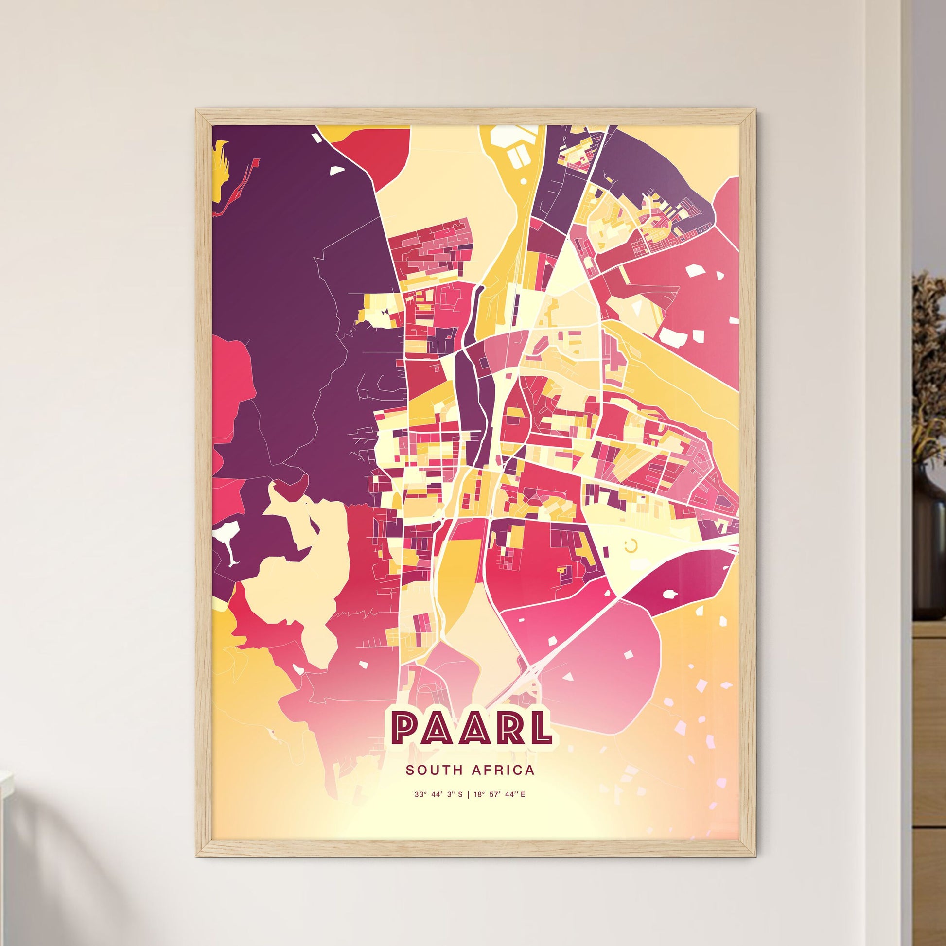 Colorful PAARL SOUTH AFRICA Fine Art Map Hot Red