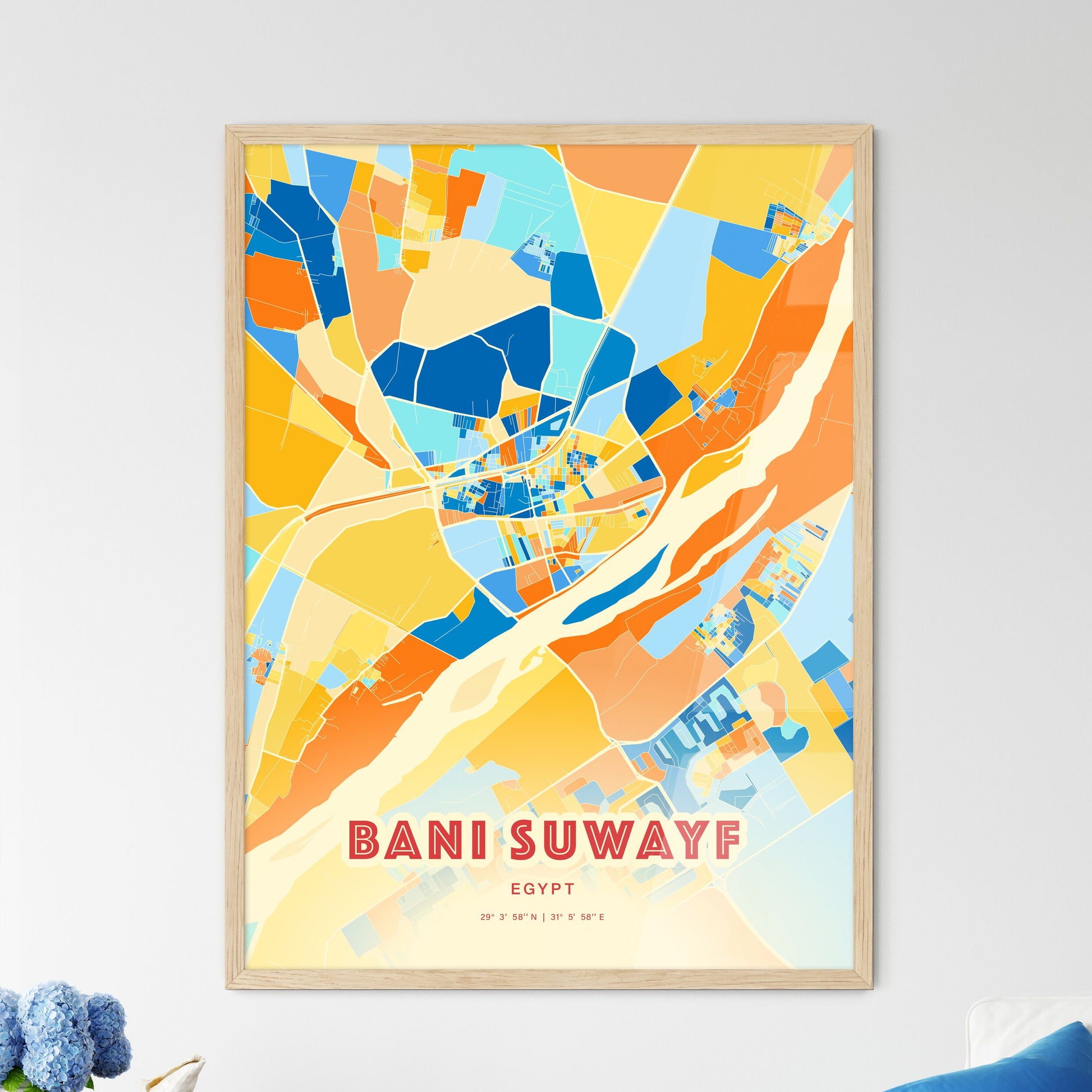 Colorful BANI SUWAYF EGYPT Fine Art Map Blue Orange