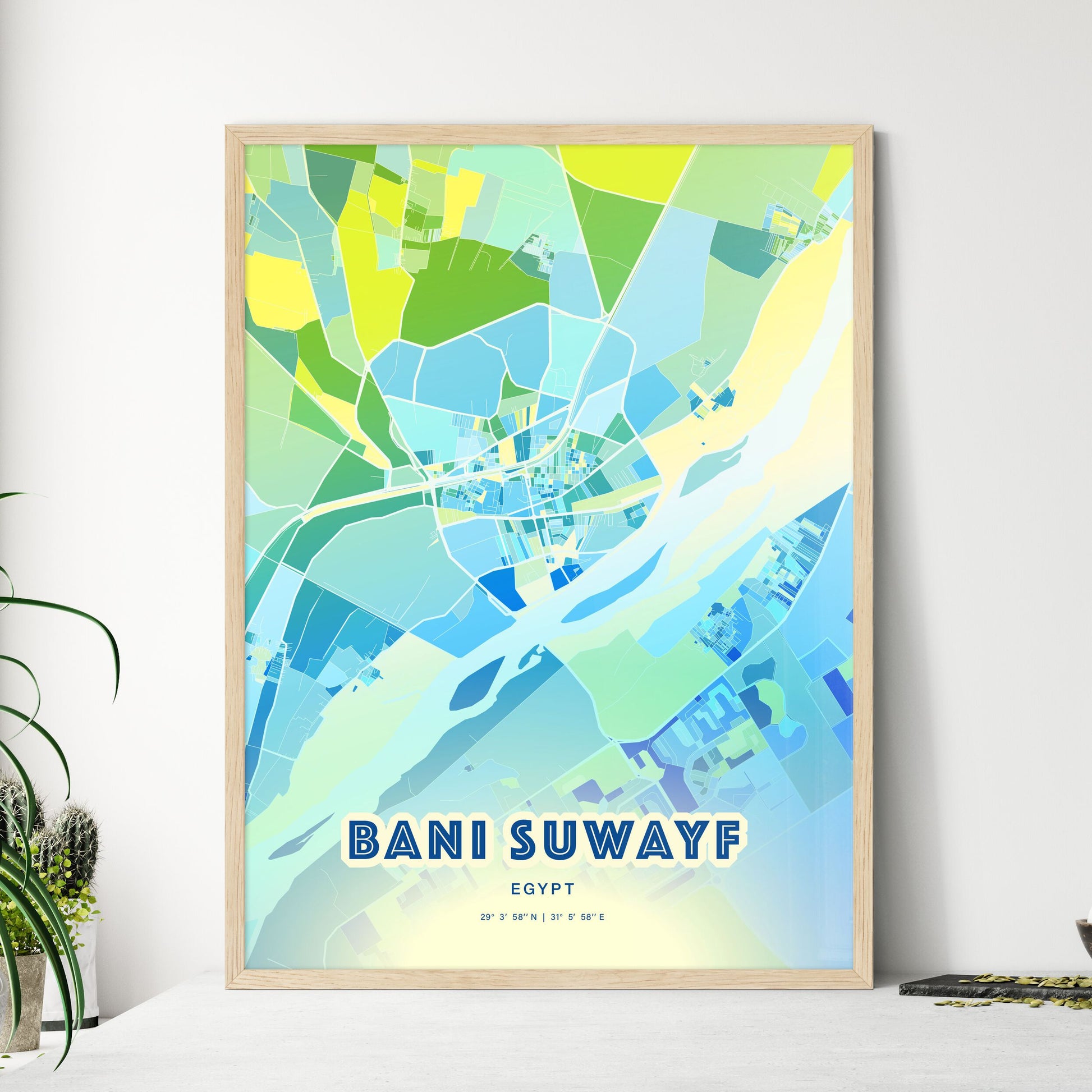 Colorful BANI SUWAYF EGYPT Fine Art Map Cool Blue