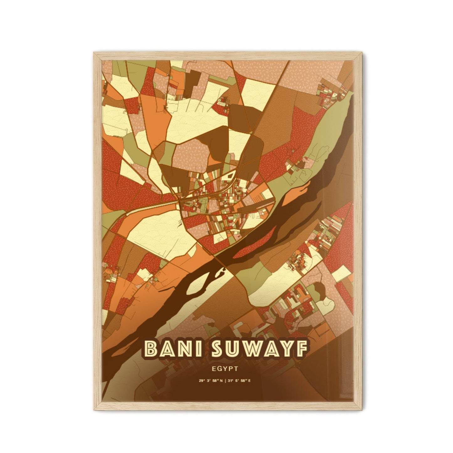 Colorful BANI SUWAYF EGYPT Fine Art Map Farmhouse