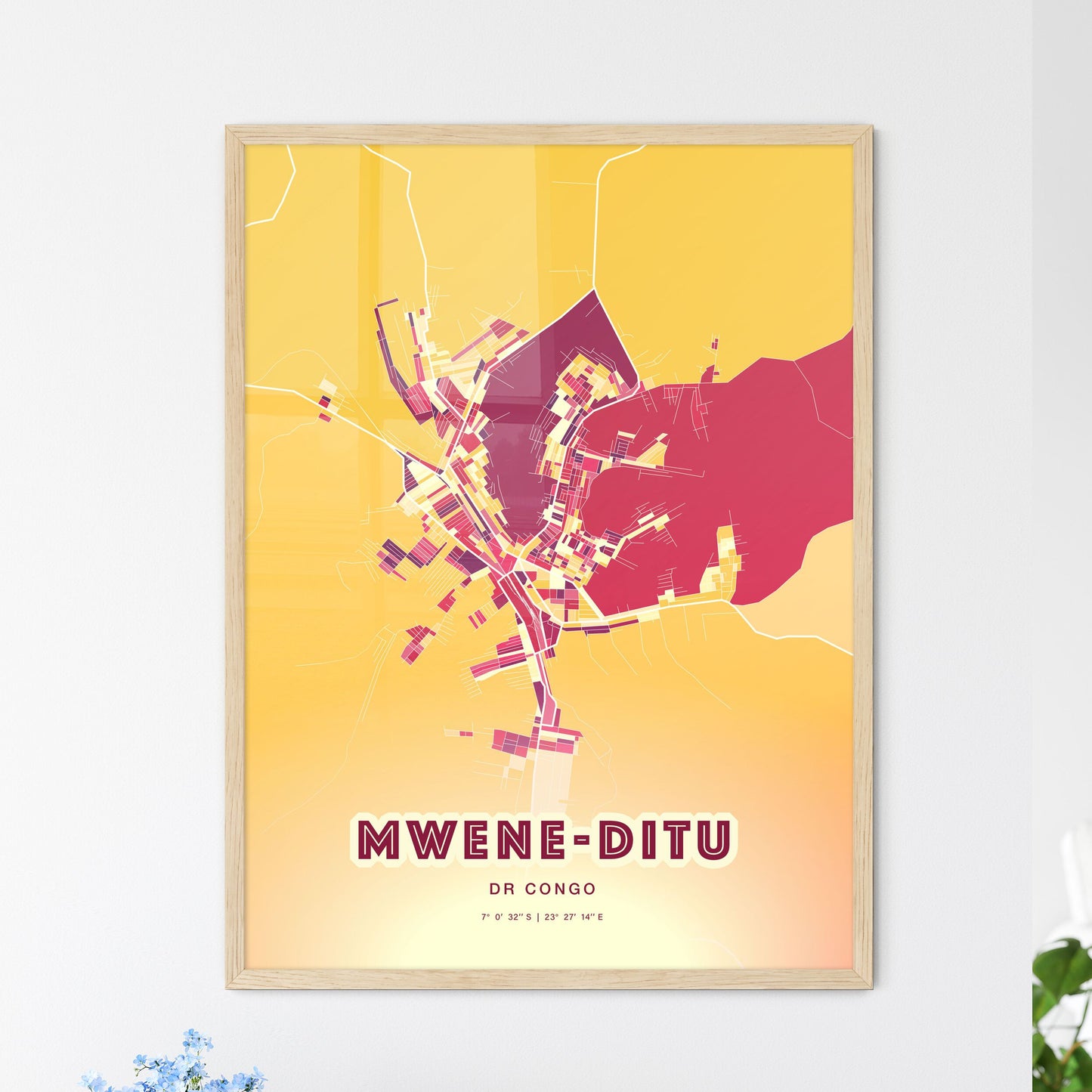 Colorful MWENE-DITU DR CONGO Fine Art Map Hot Red