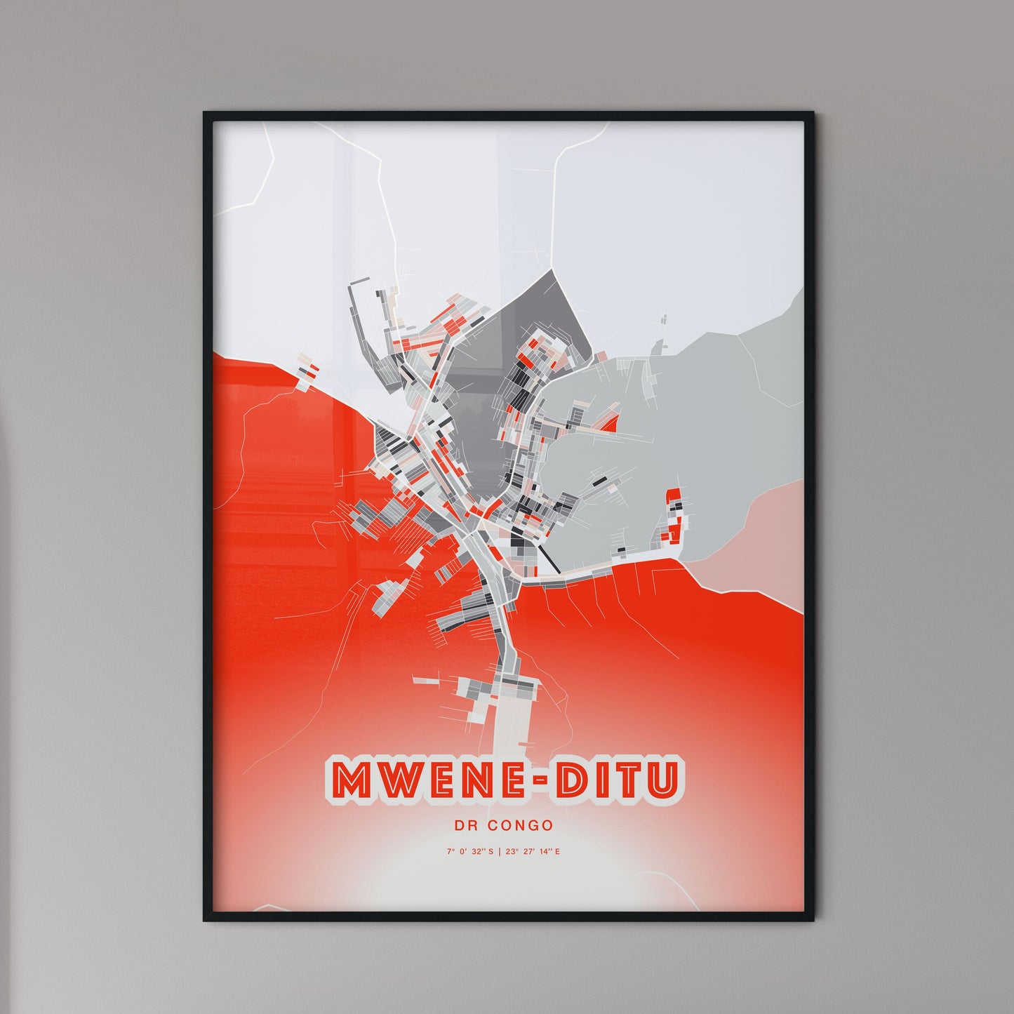 Colorful MWENE-DITU DR CONGO Fine Art Map Modern