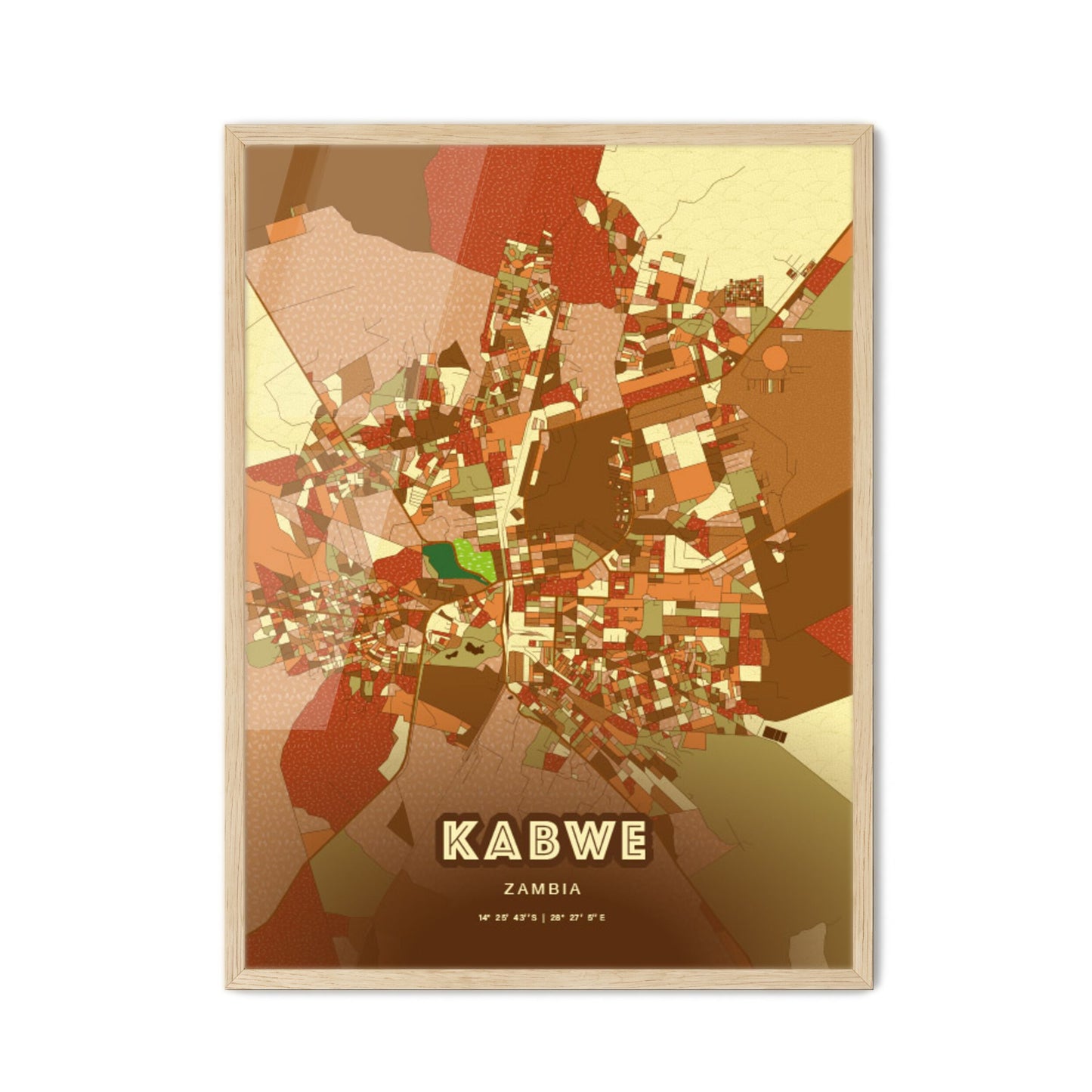 Colorful KABWE ZAMBIA Fine Art Map Farmhouse