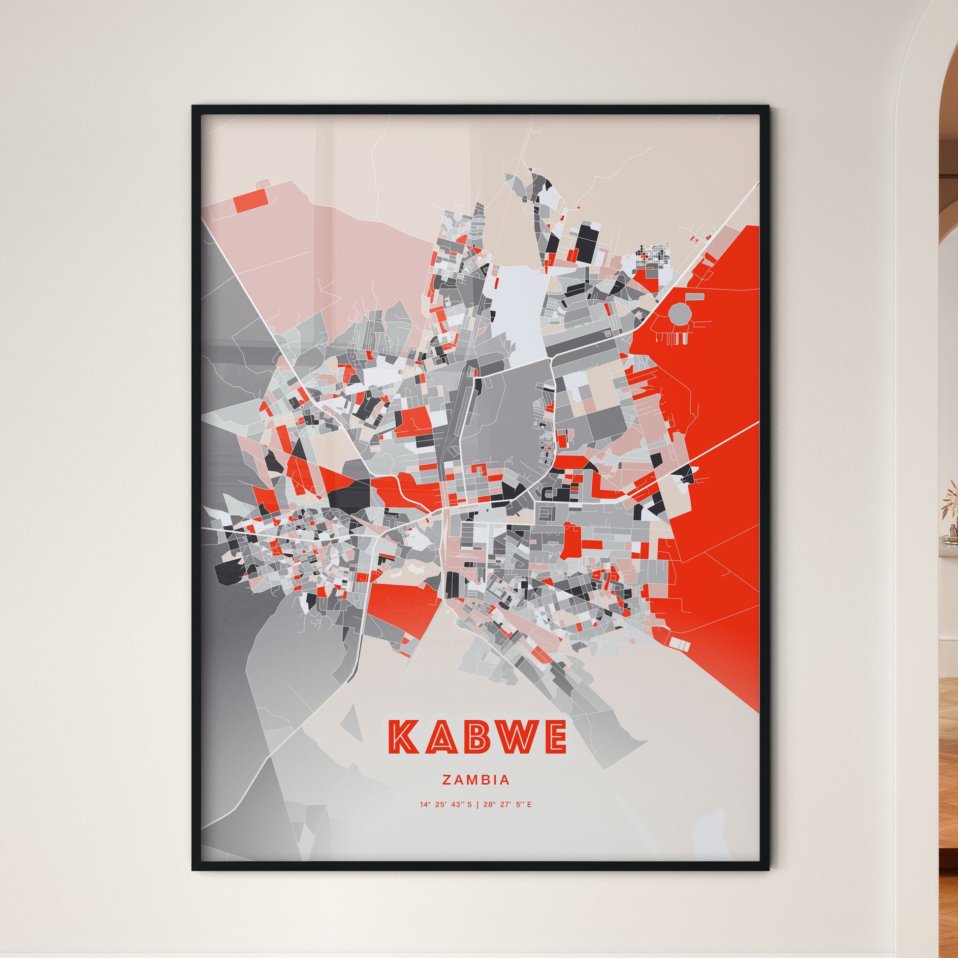 Colorful KABWE ZAMBIA Fine Art Map Modern