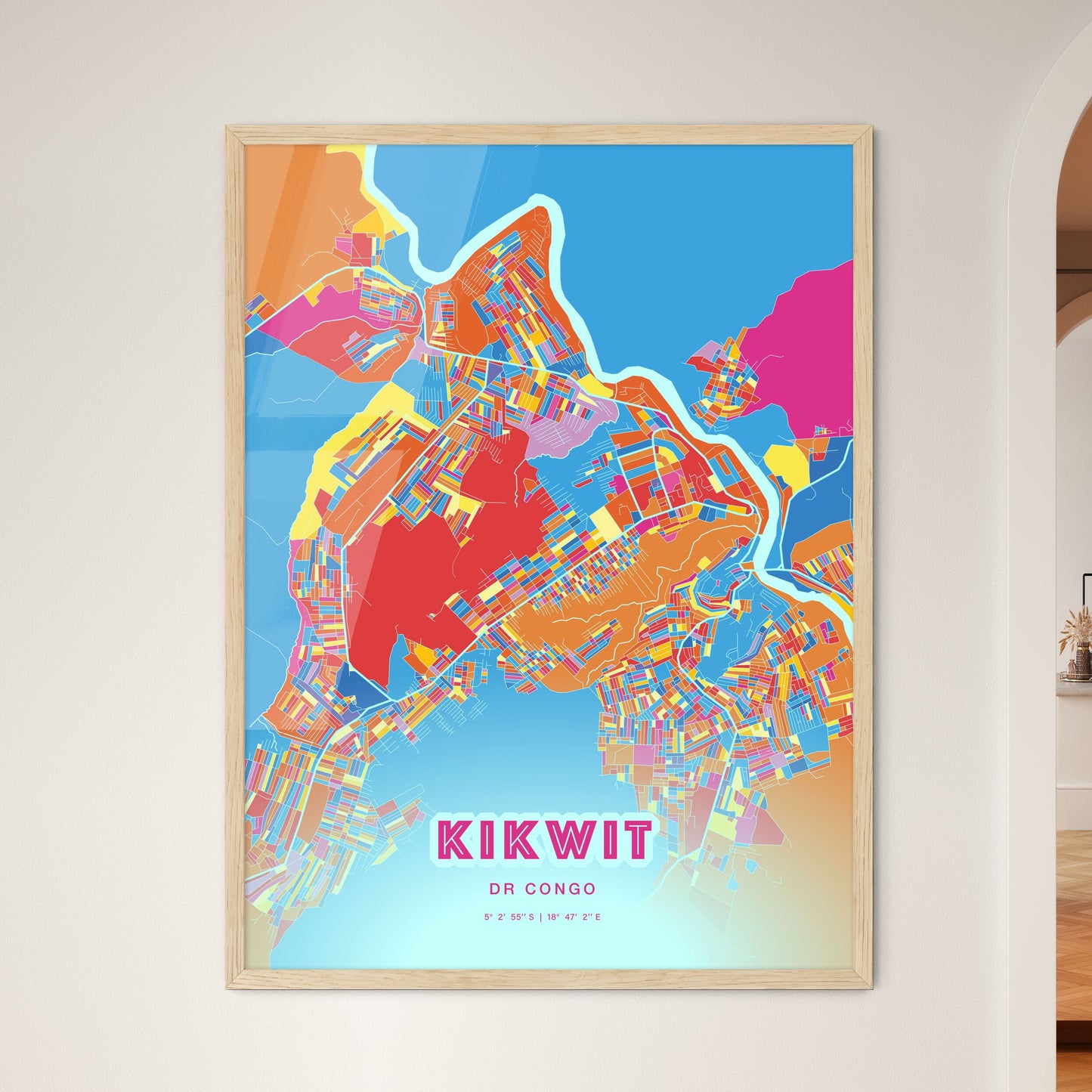 Colorful KIKWIT DR CONGO Fine Art Map Crazy Colors