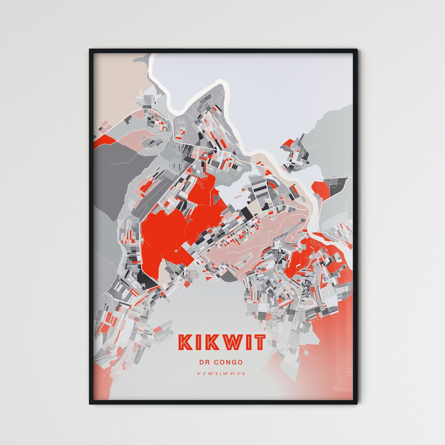 Colorful KIKWIT DR CONGO Fine Art Map Modern