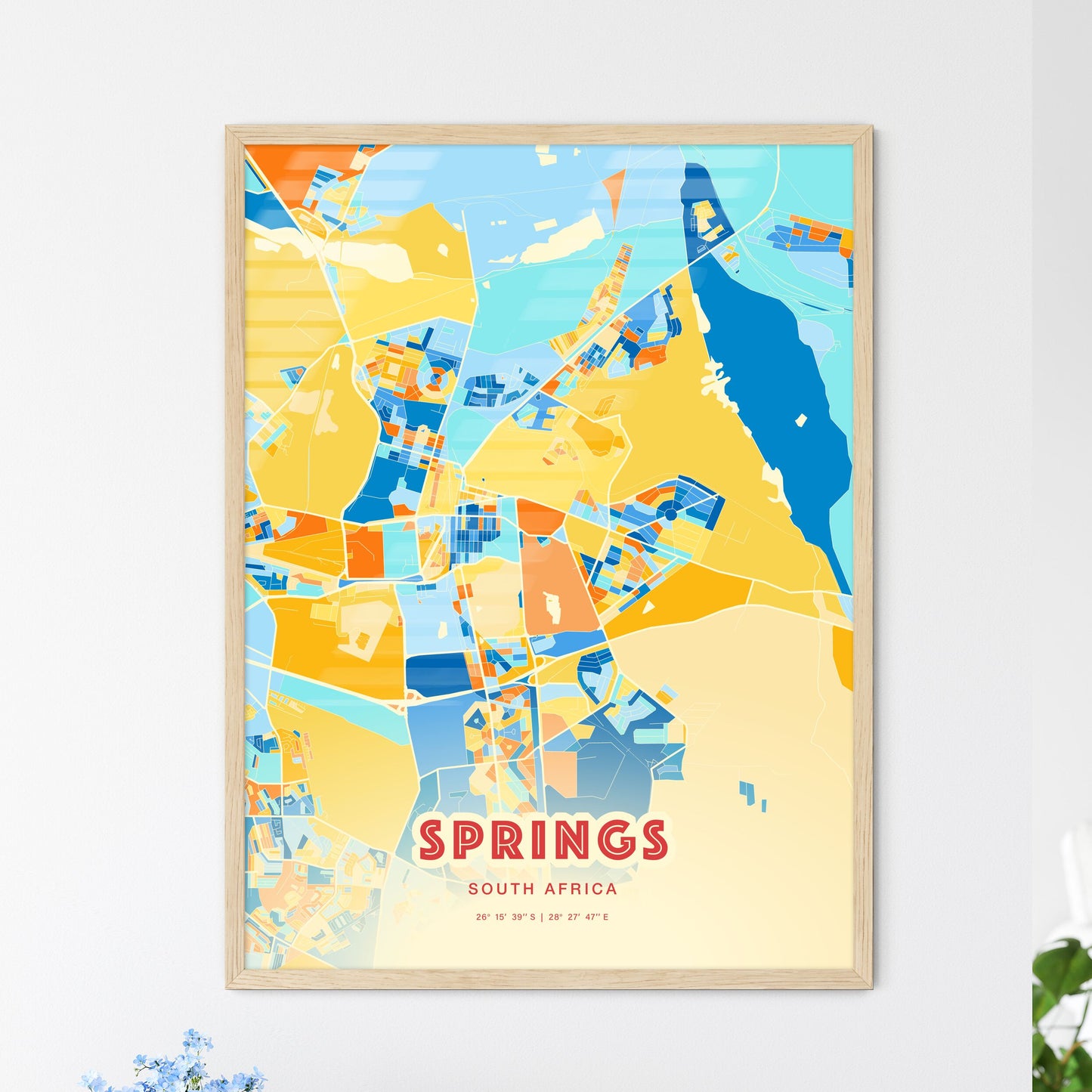 Colorful SPRINGS SOUTH AFRICA Fine Art Map Blue Orange