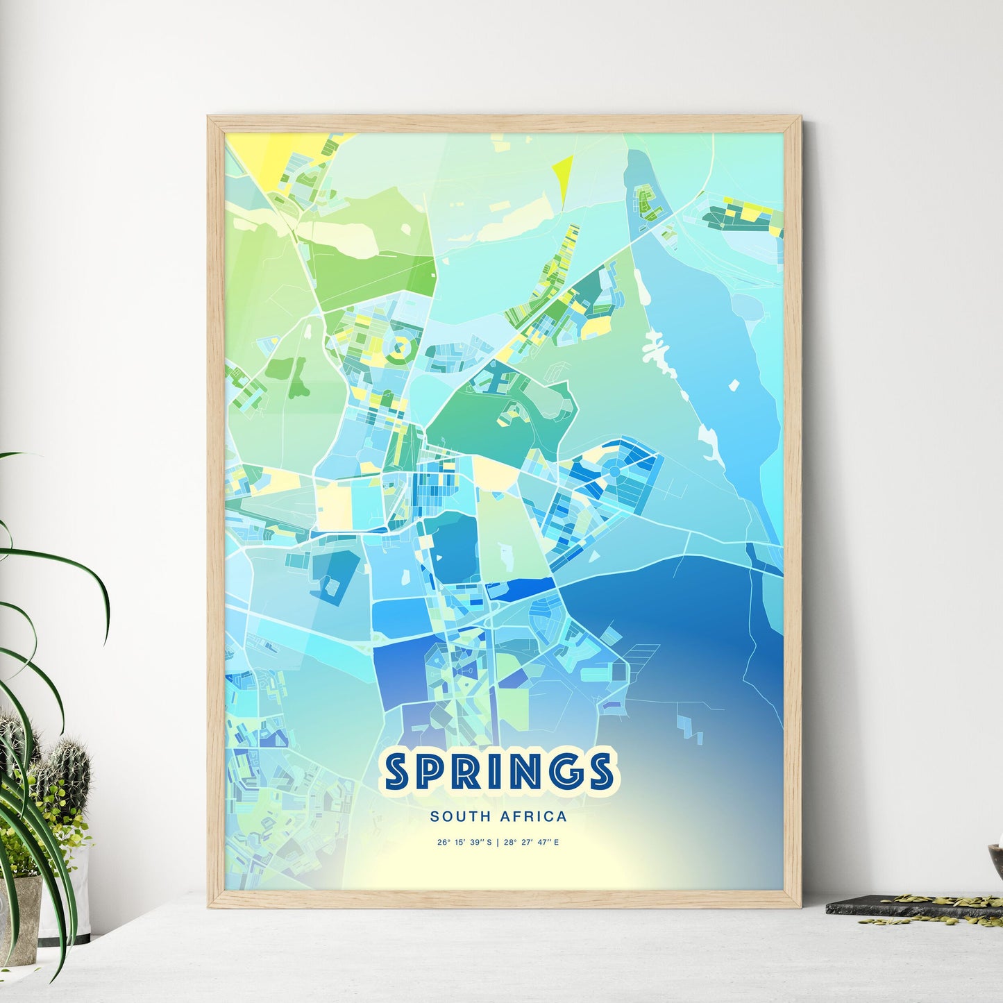 Colorful SPRINGS SOUTH AFRICA Fine Art Map Cool Blue