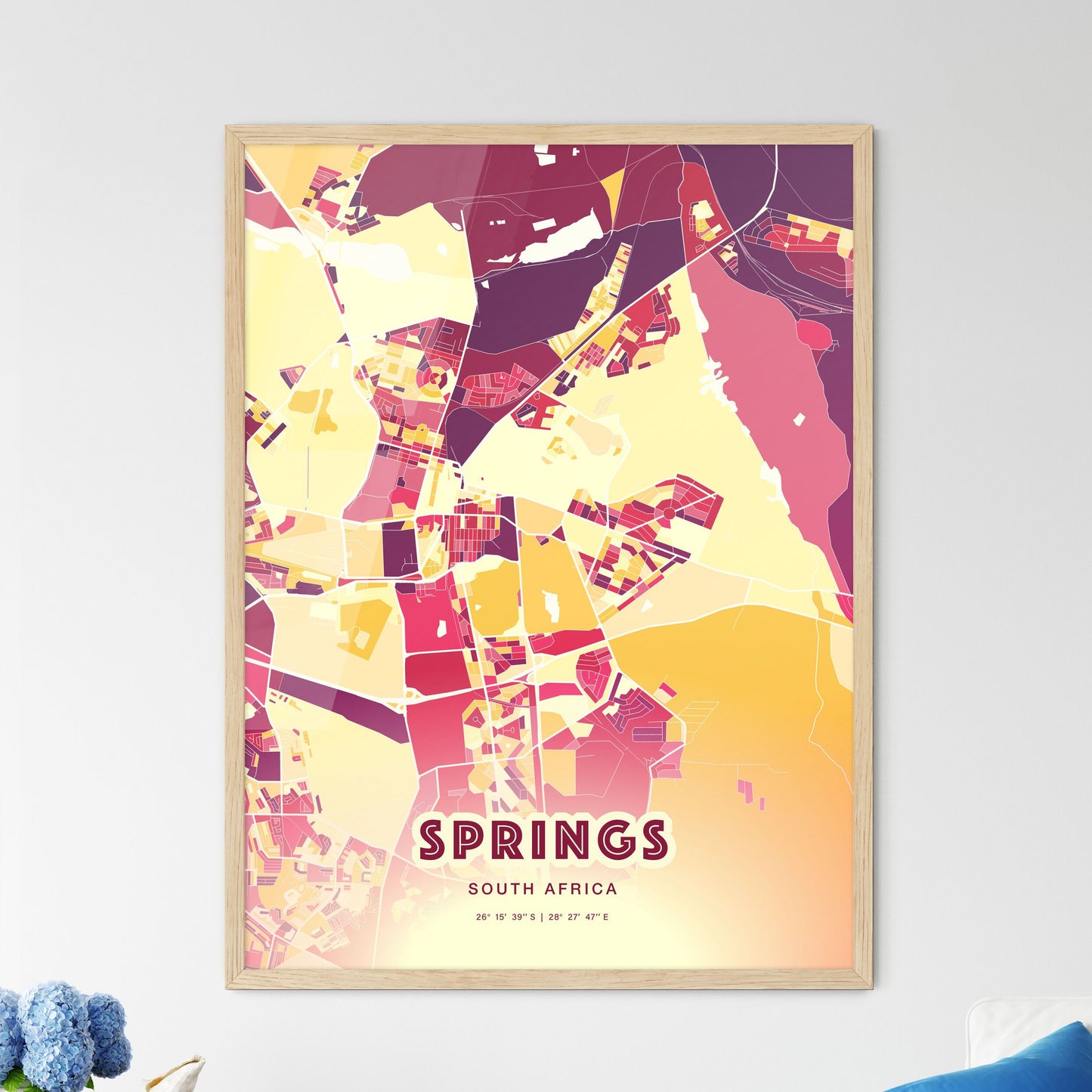 Colorful SPRINGS SOUTH AFRICA Fine Art Map Hot Red