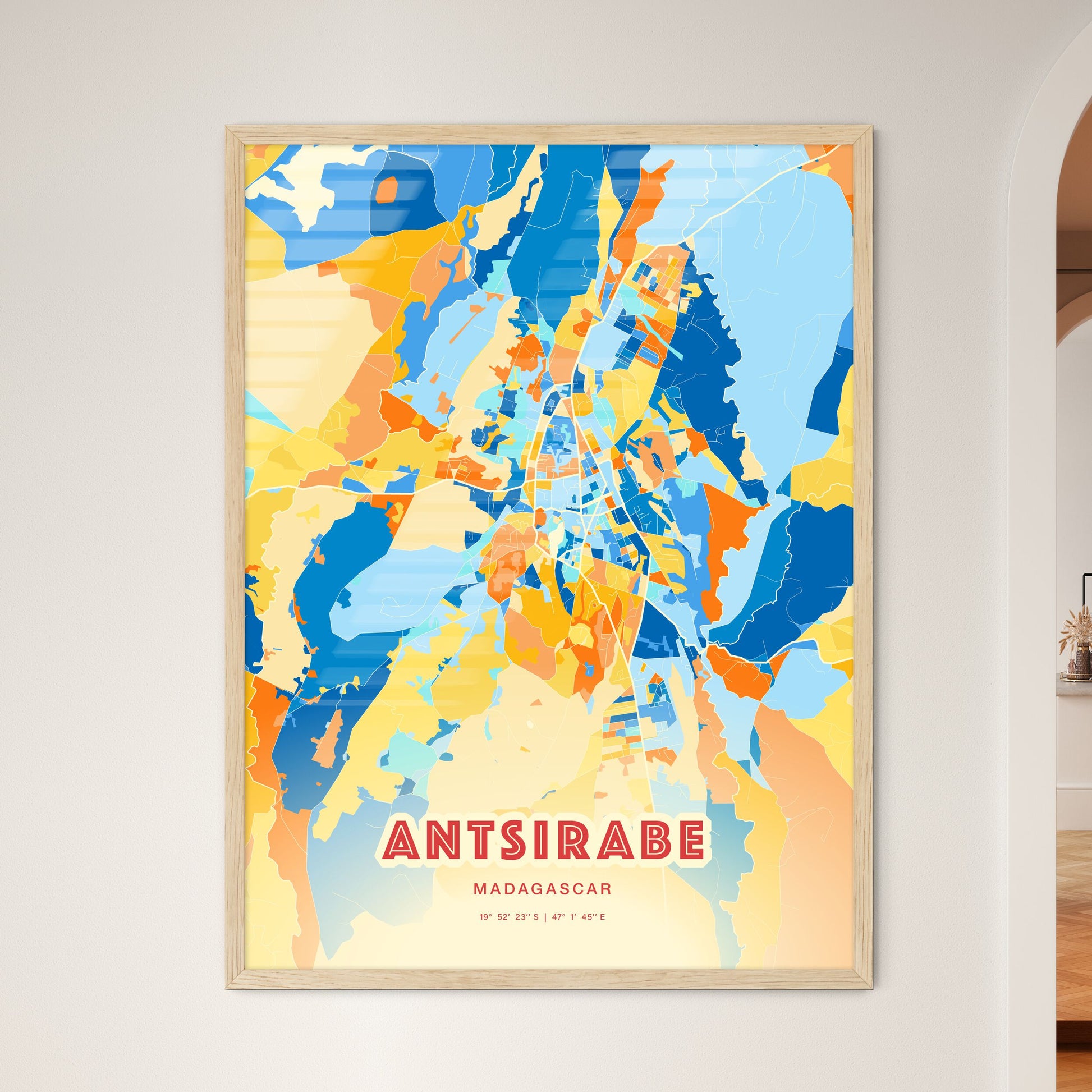 Colorful ANTSIRABE MADAGASCAR Fine Art Map Blue Orange