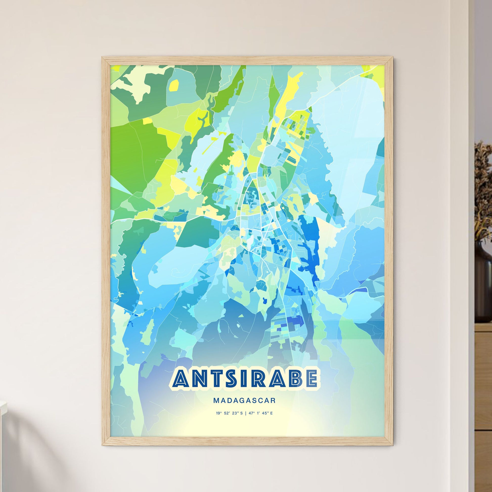 Colorful ANTSIRABE MADAGASCAR Fine Art Map Cool Blue