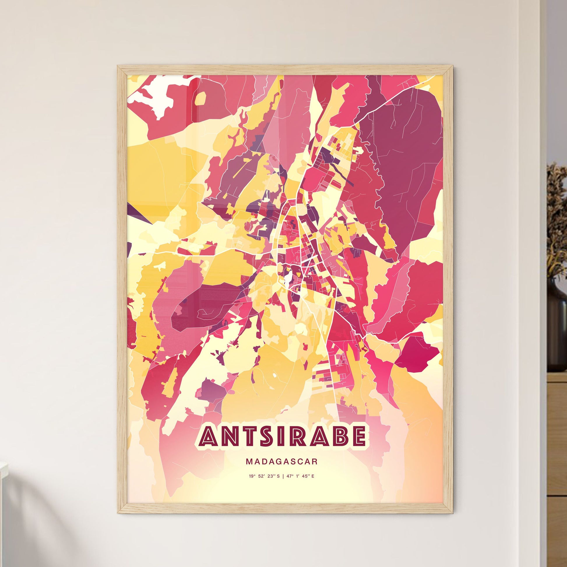 Colorful ANTSIRABE MADAGASCAR Fine Art Map Hot Red