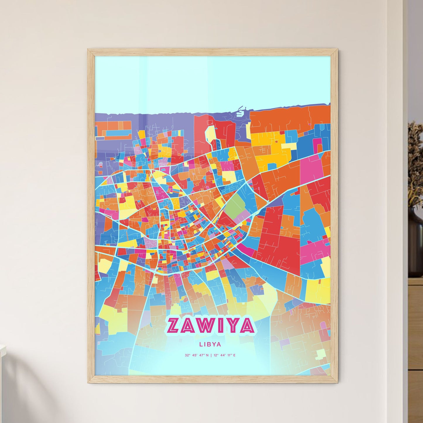 Colorful ZAWIYA LIBYA Fine Art Map Crazy Colors