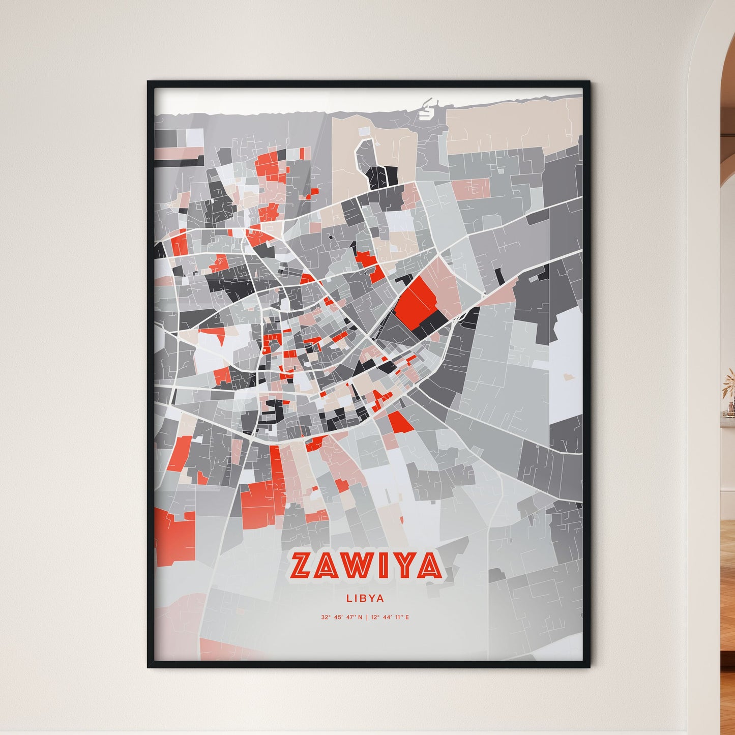 Colorful ZAWIYA LIBYA Fine Art Map Modern