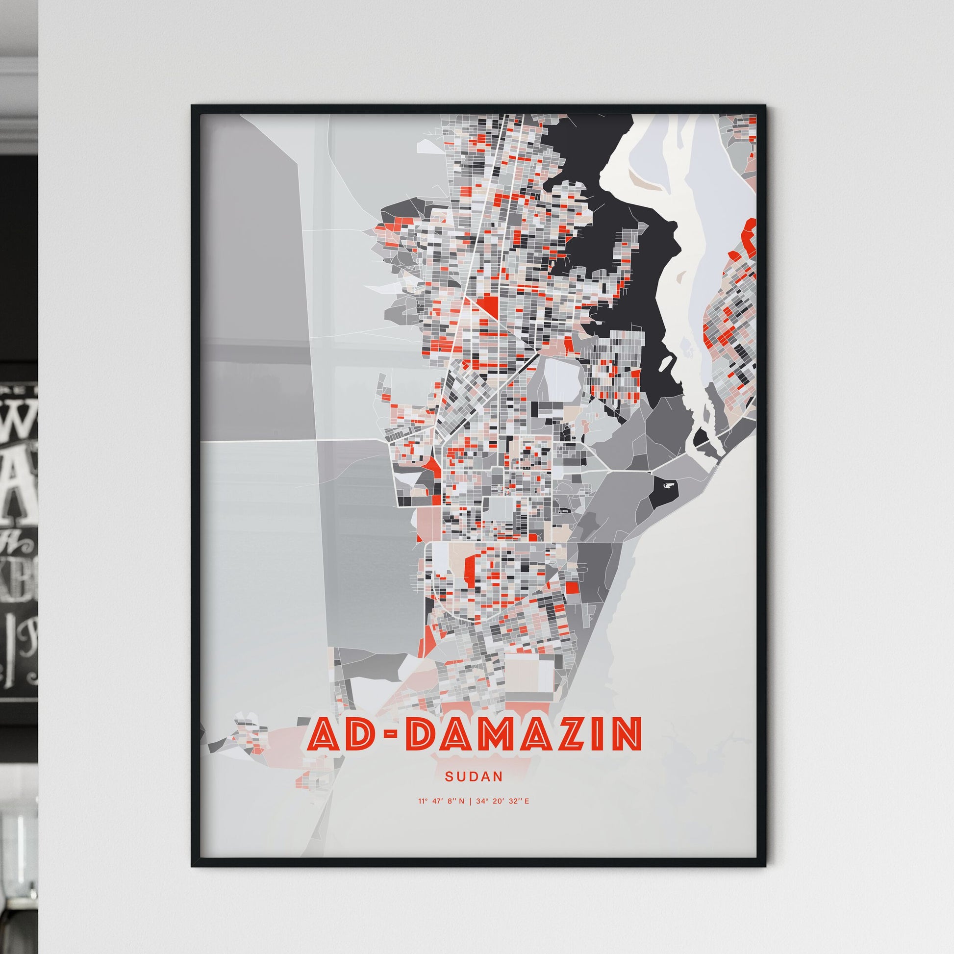 Colorful AD-DAMAZIN SUDAN Fine Art Map Modern