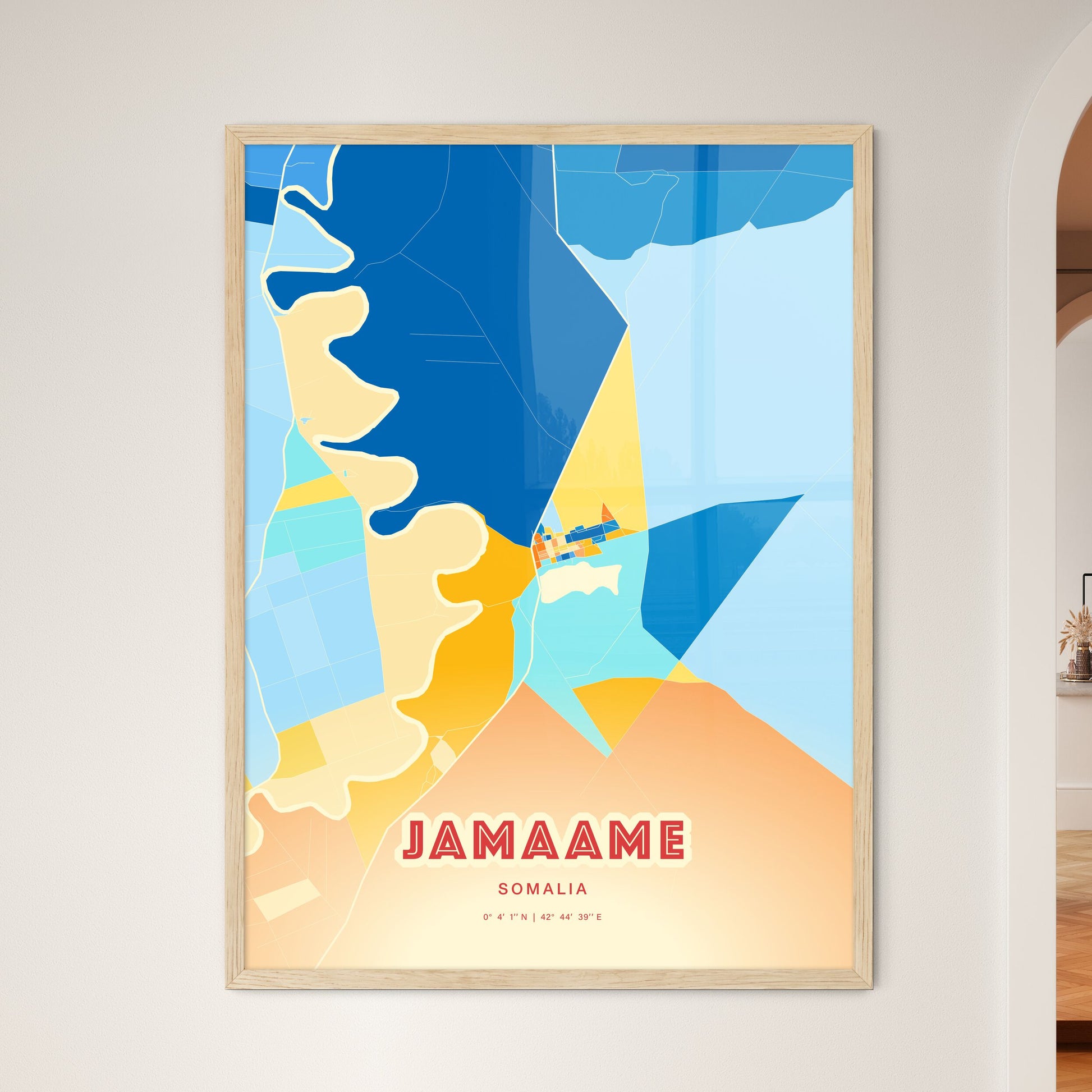 Colorful JAMAAME SOMALIA Fine Art Map Blue Orange