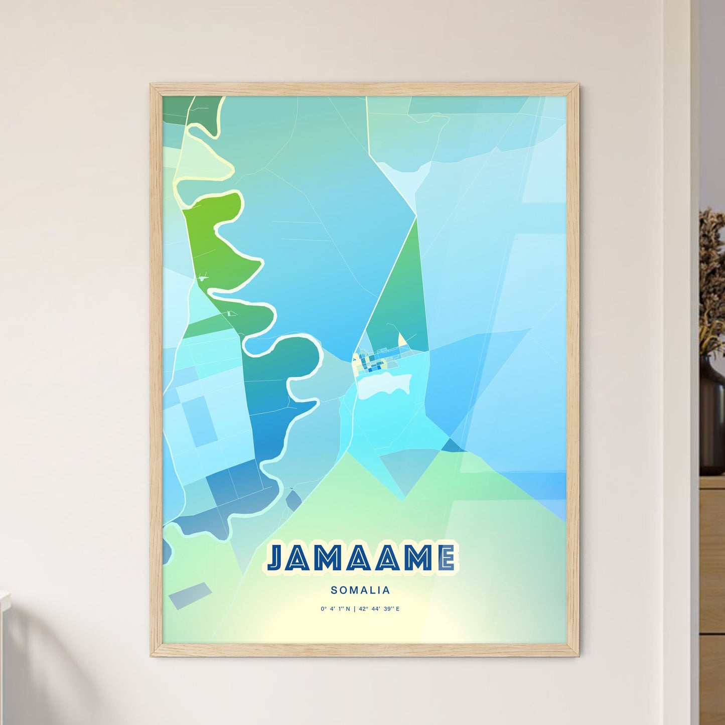 Colorful JAMAAME SOMALIA Fine Art Map Cool Blue