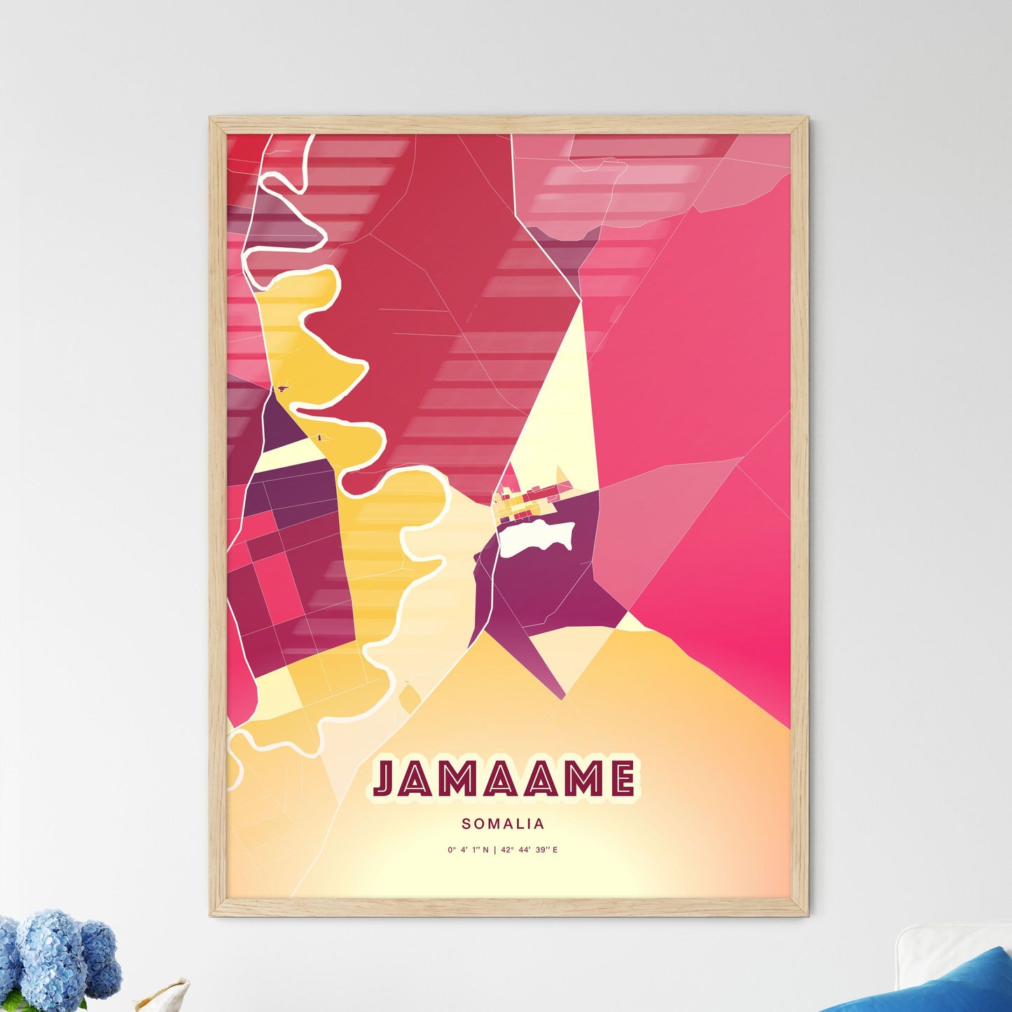 Colorful JAMAAME SOMALIA Fine Art Map Hot Red