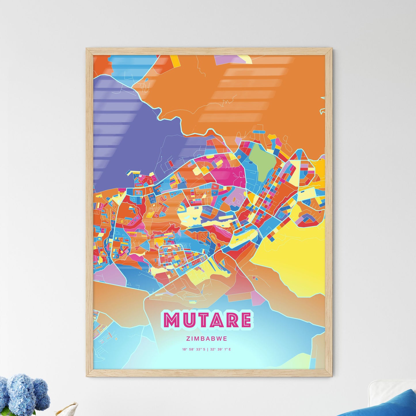 Colorful MUTARE ZIMBABWE Fine Art Map Crazy Colors