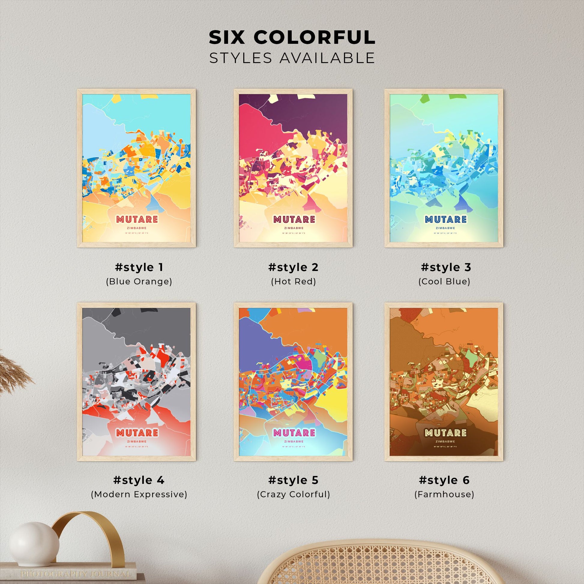 Colorful MUTARE ZIMBABWE Fine Art Map