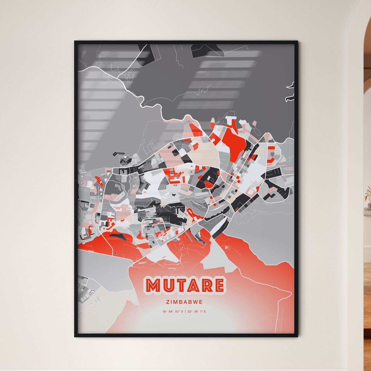 Colorful MUTARE ZIMBABWE Fine Art Map Modern