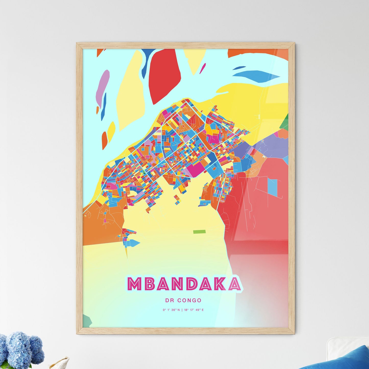 Colorful MBANDAKA DR CONGO Fine Art Map Crazy Colors
