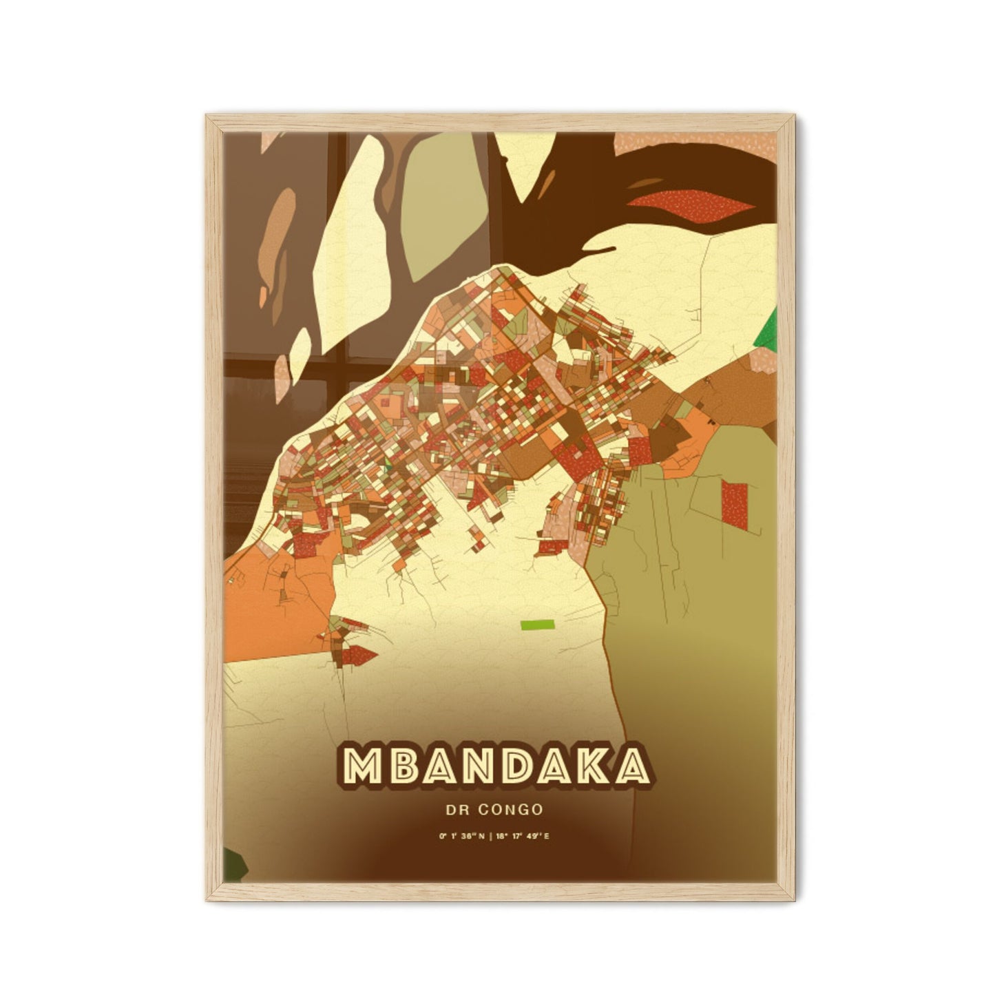 Colorful MBANDAKA DR CONGO Fine Art Map Farmhouse