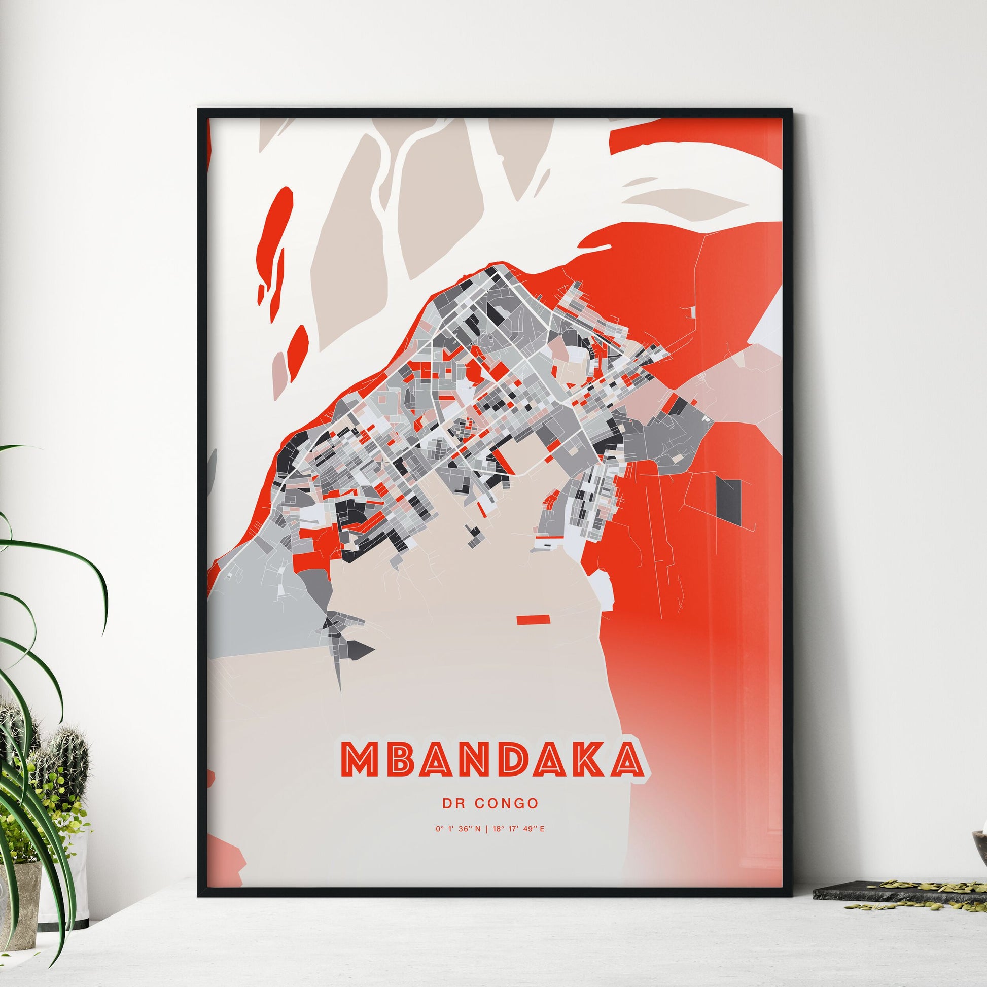 Colorful MBANDAKA DR CONGO Fine Art Map Modern