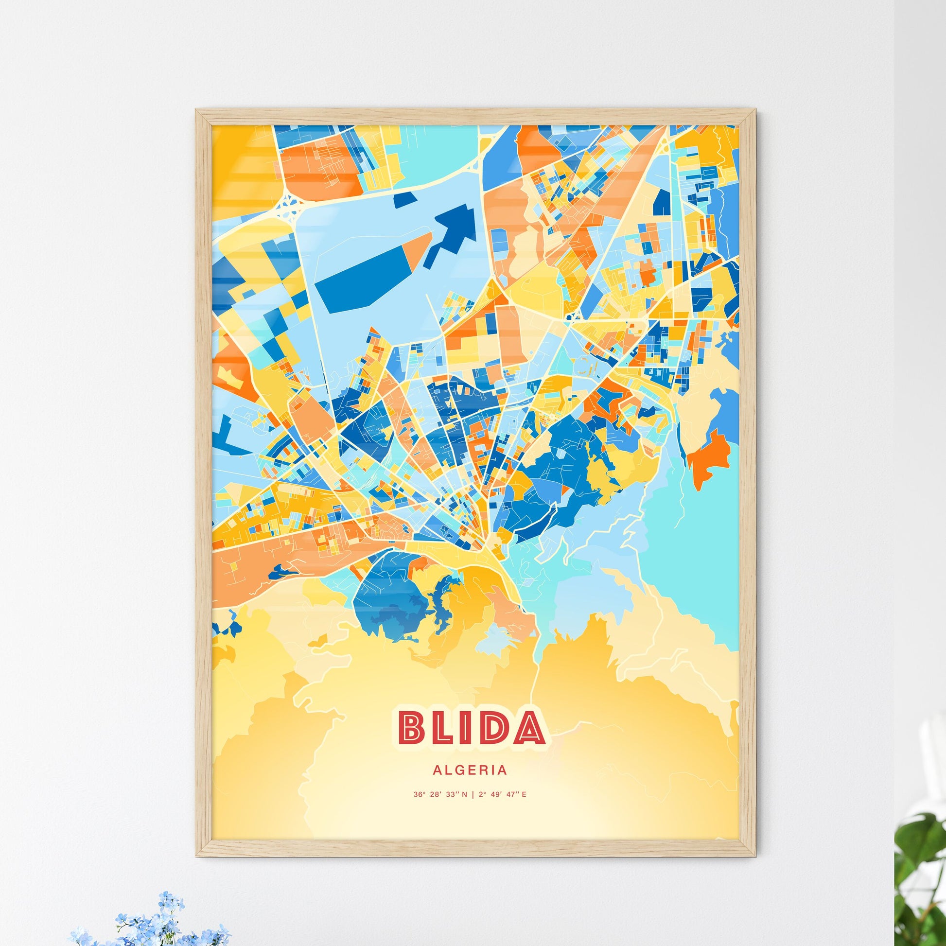 Colorful BLIDA ALGERIA Fine Art Map Blue Orange