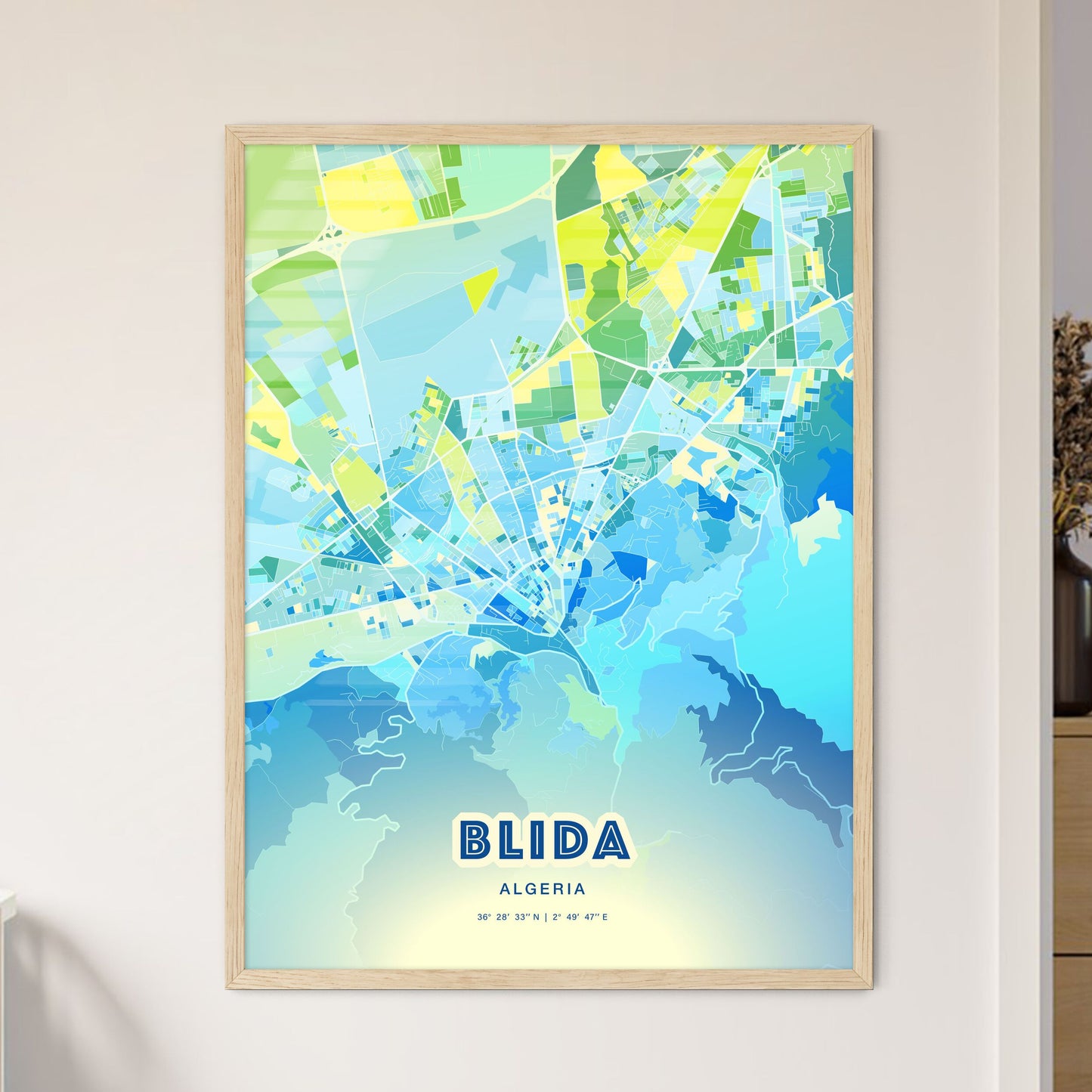 Colorful BLIDA ALGERIA Fine Art Map Cool Blue