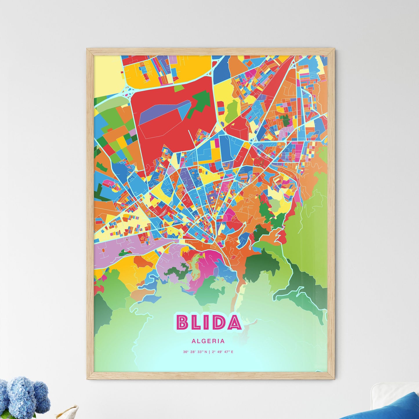 Colorful BLIDA ALGERIA Fine Art Map Crazy Colors
