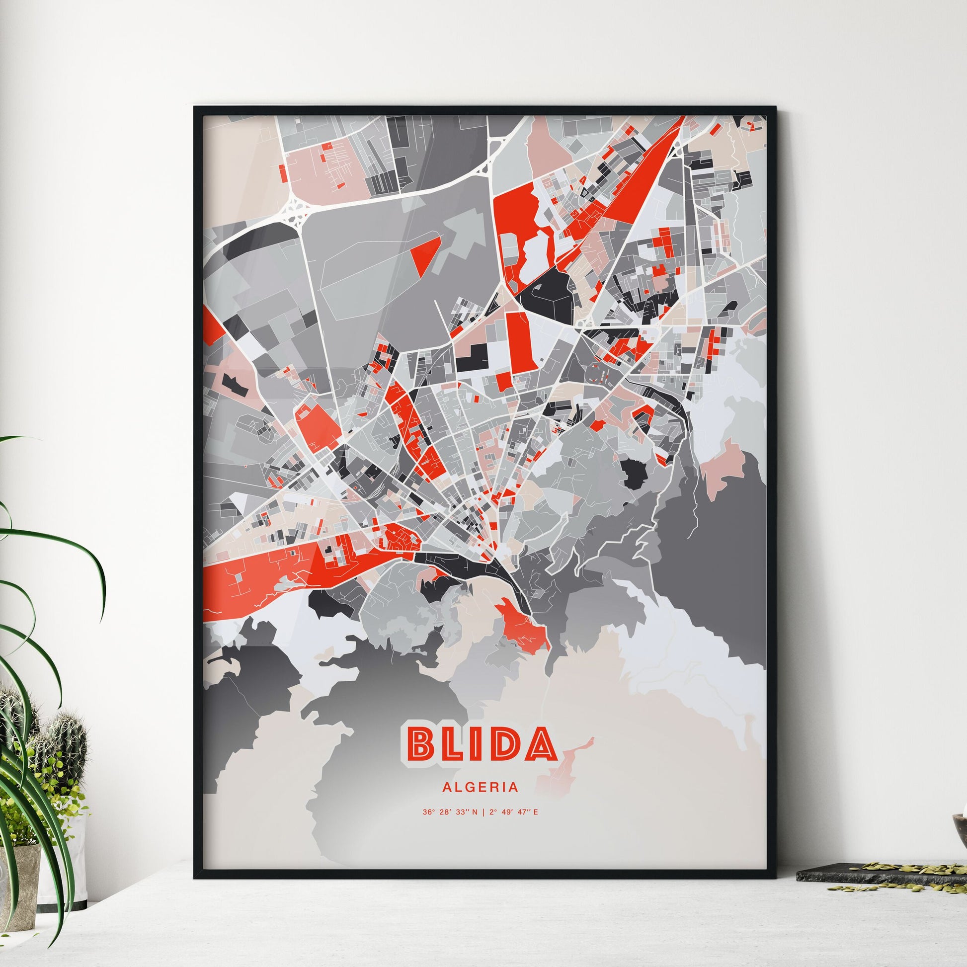 Colorful BLIDA ALGERIA Fine Art Map Modern