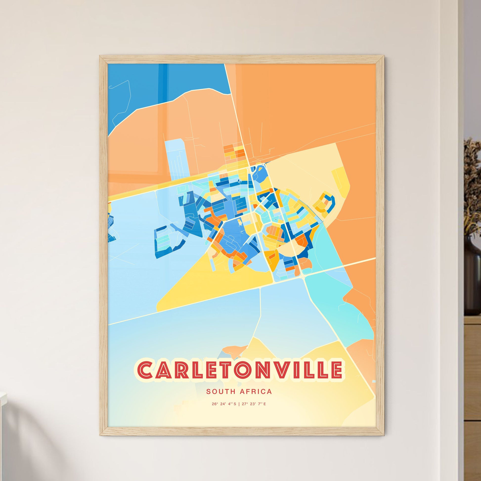 Colorful CARLETONVILLE SOUTH AFRICA Fine Art Map Blue Orange