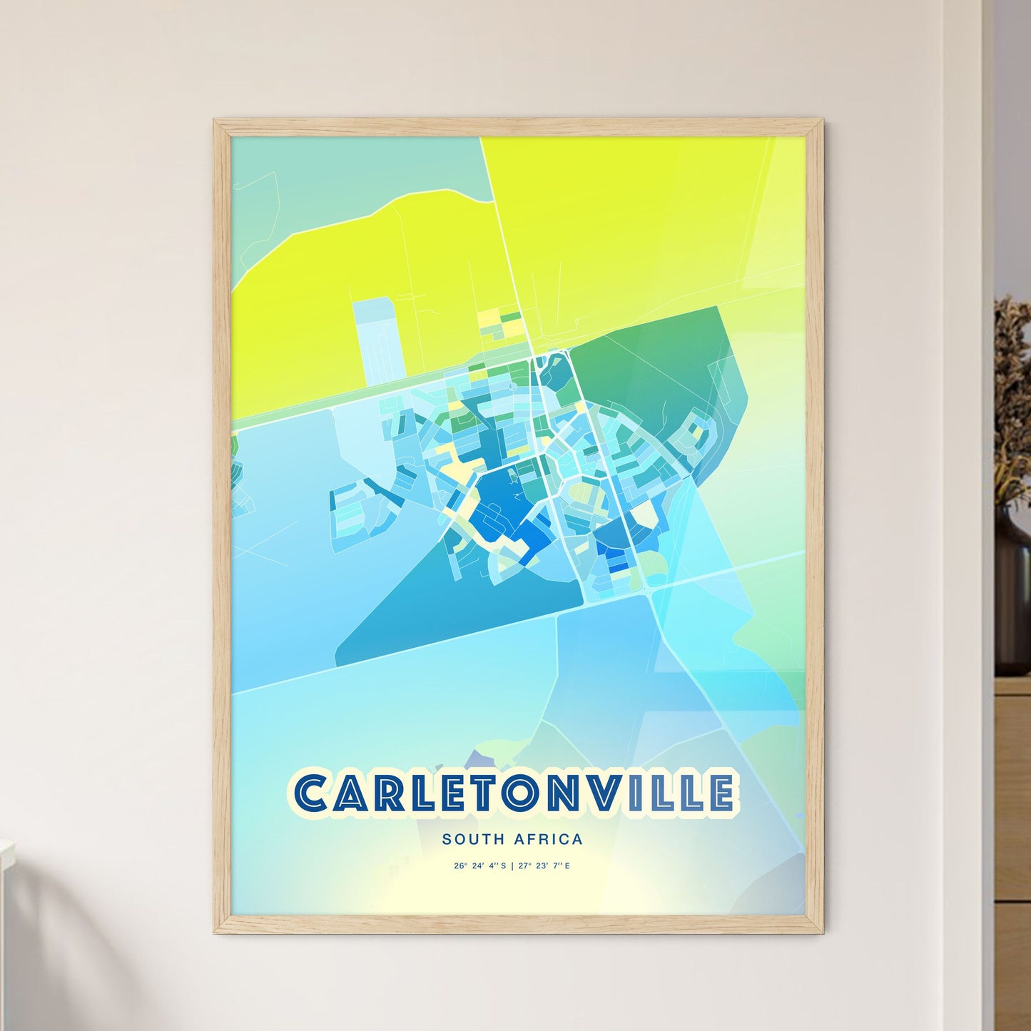 Colorful CARLETONVILLE SOUTH AFRICA Fine Art Map Cool Blue