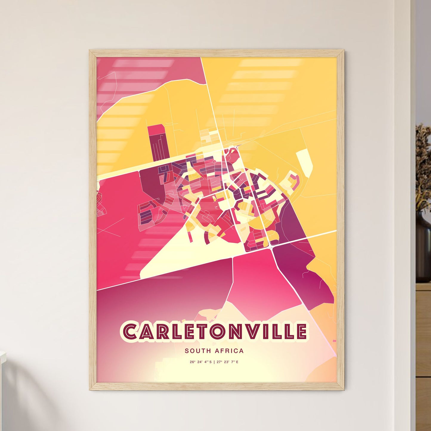 Colorful CARLETONVILLE SOUTH AFRICA Fine Art Map Hot Red