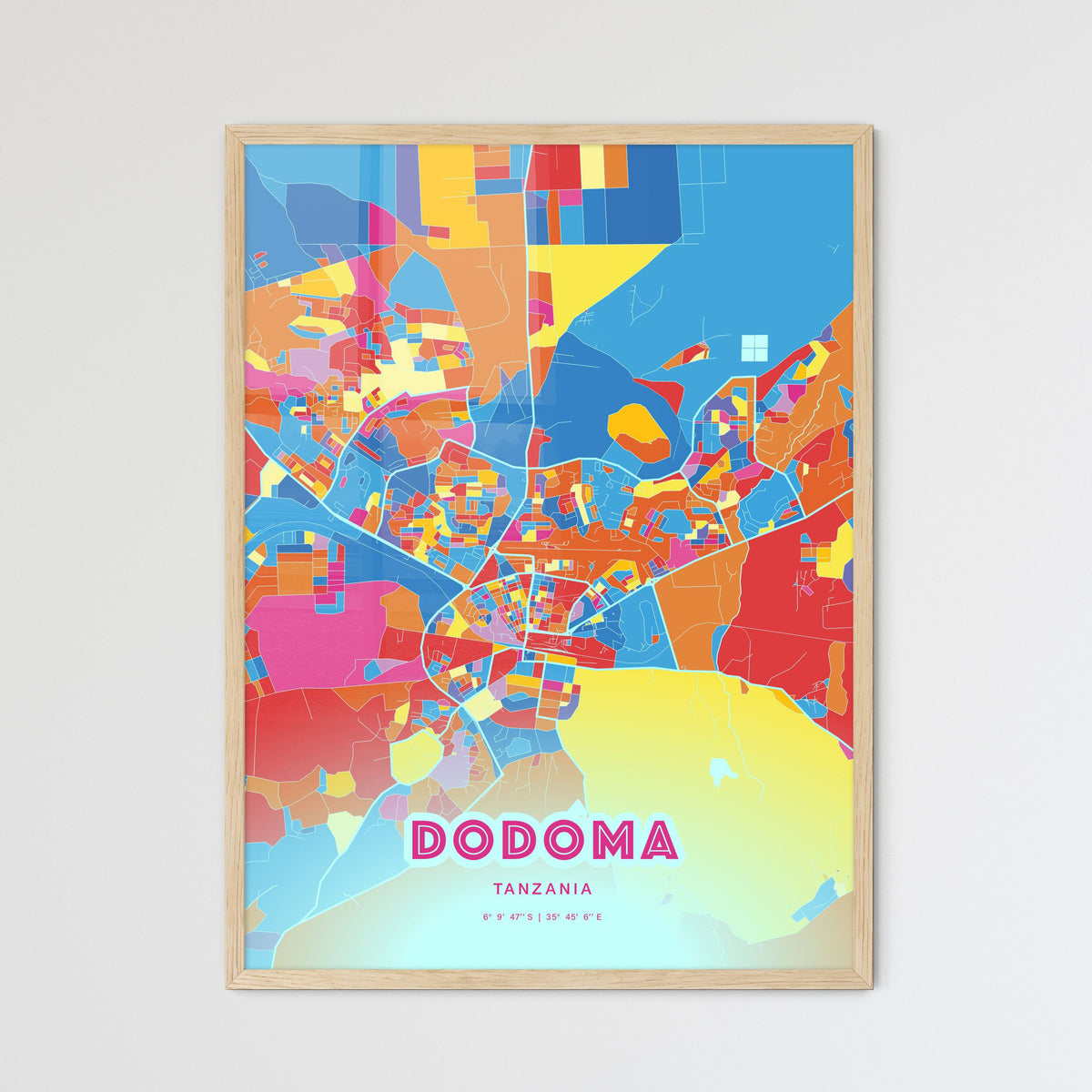 Colorful DODOMA TANZANIA Fine Art Map Crazy Colors