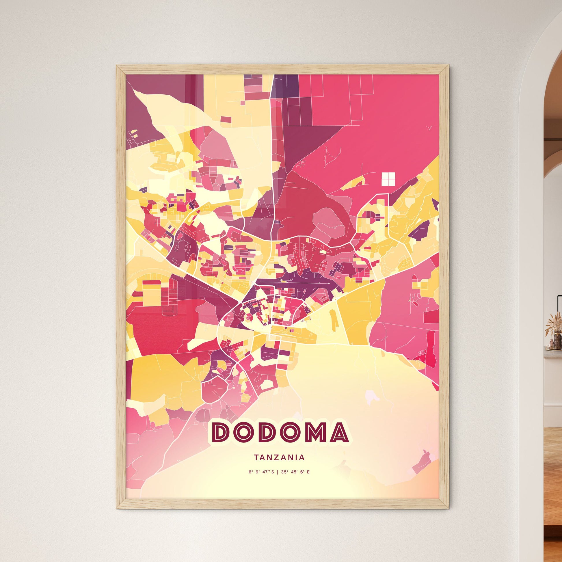 Colorful DODOMA TANZANIA Fine Art Map Hot Red