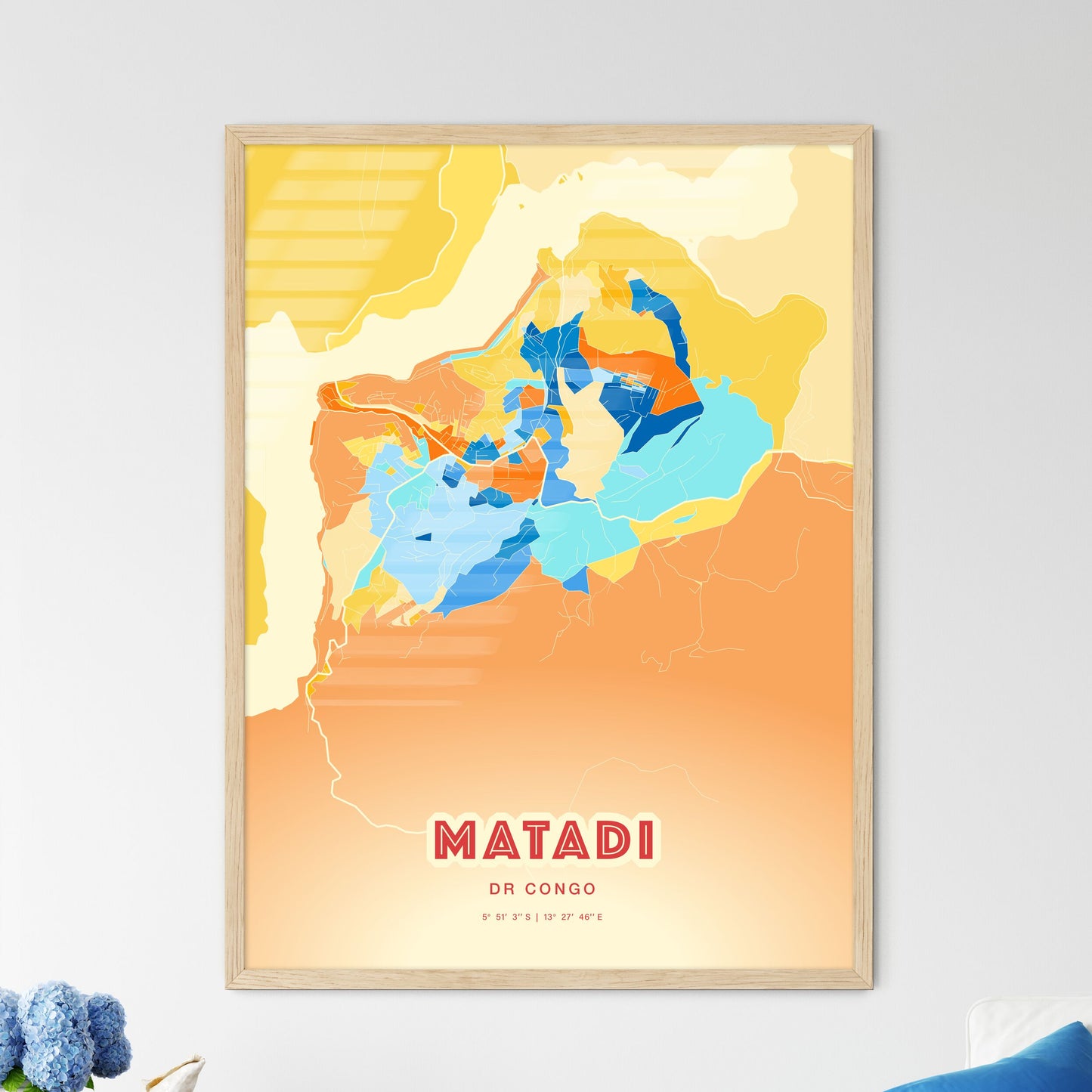 Colorful MATADI DR CONGO Fine Art Map Blue Orange