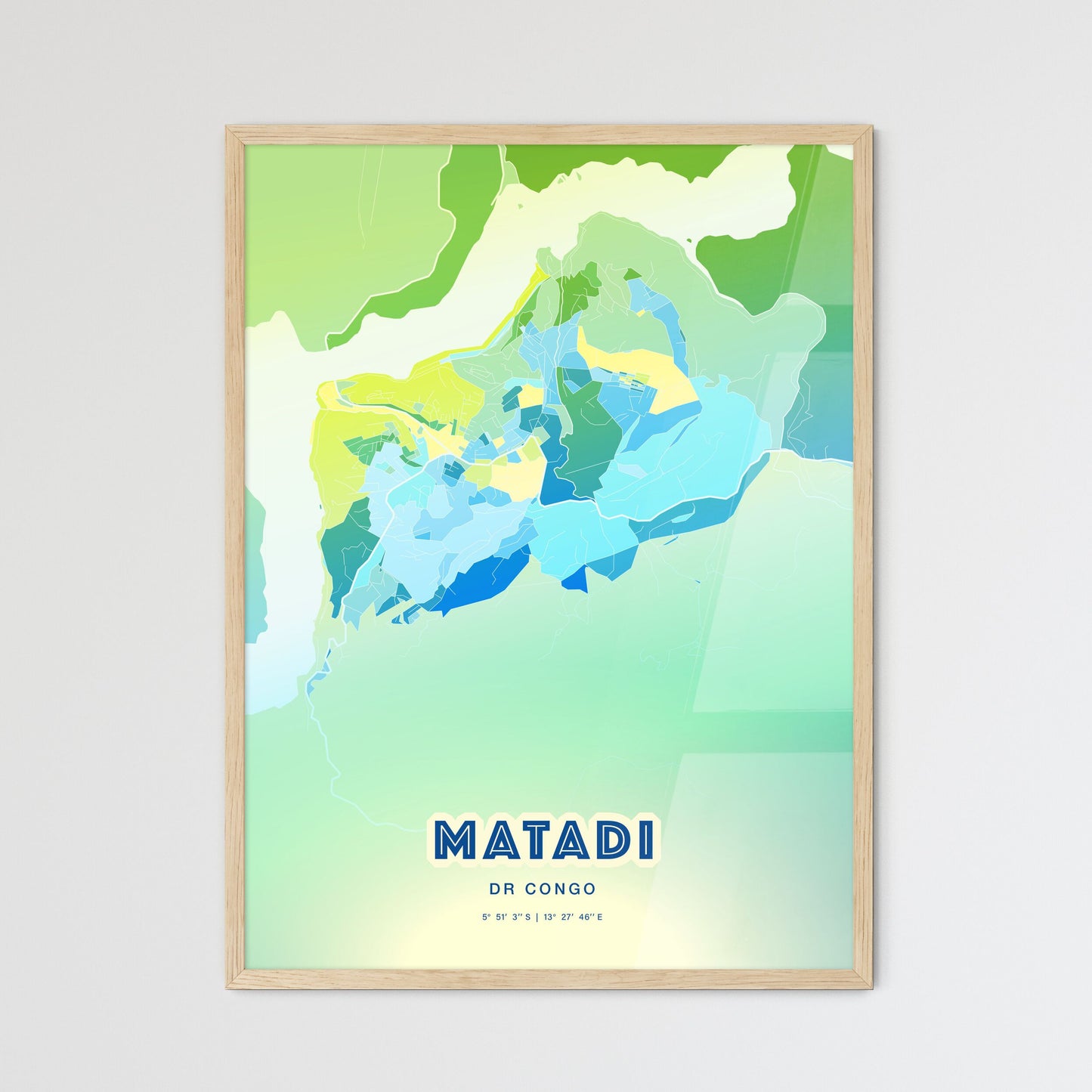 Colorful MATADI DR CONGO Fine Art Map Cool Blue