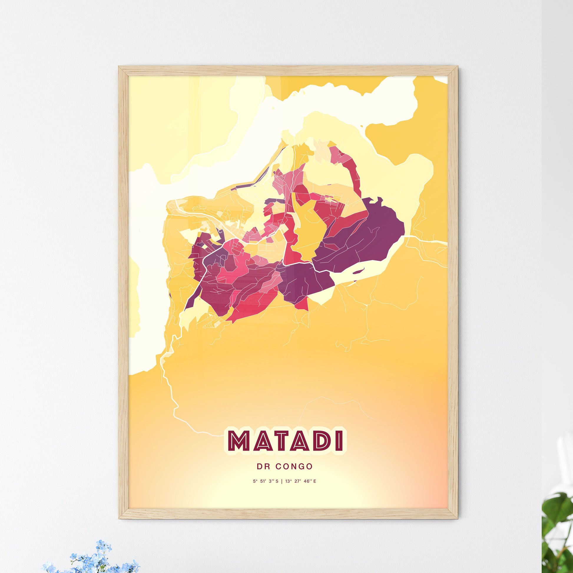 Colorful MATADI DR CONGO Fine Art Map Hot Red