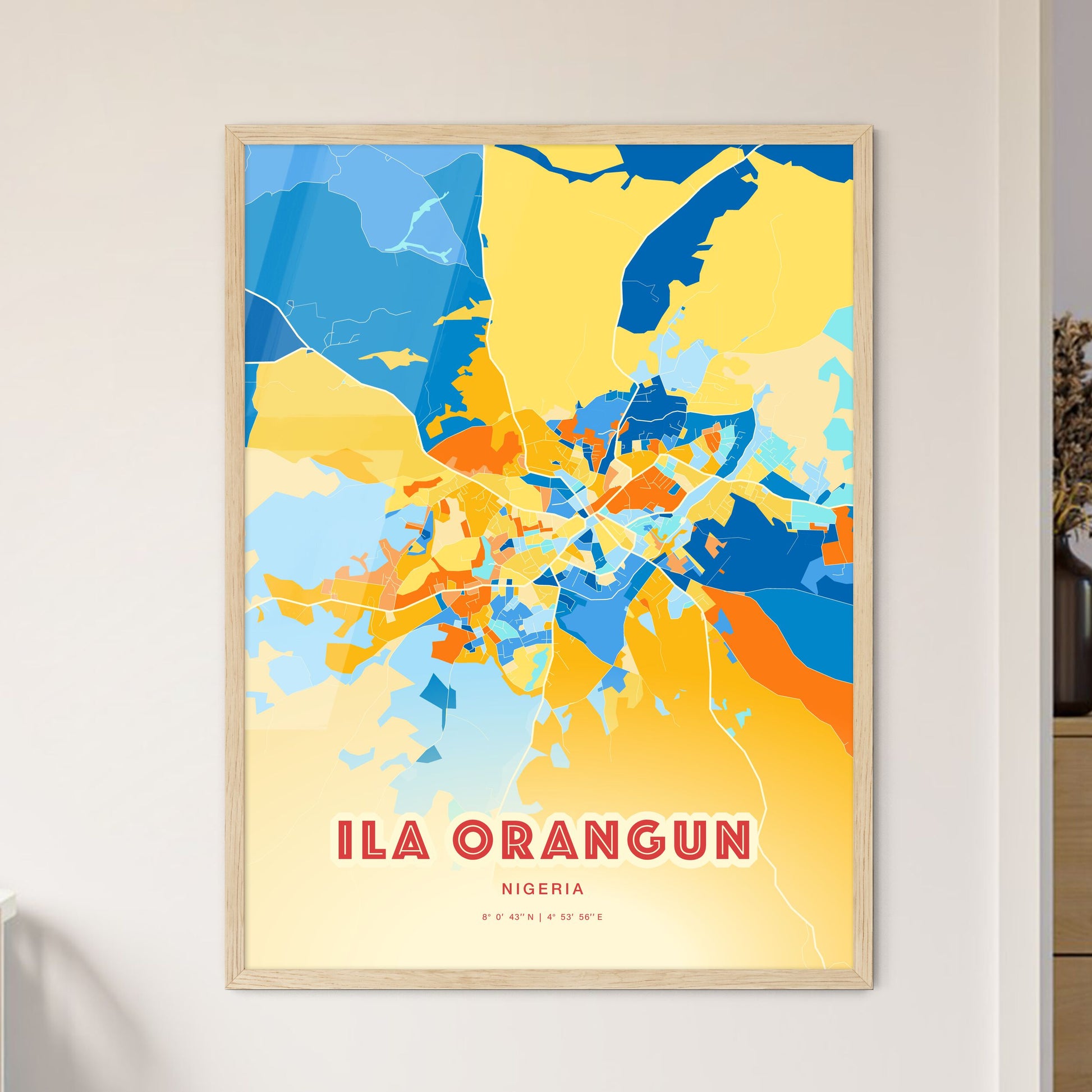 Colorful ILA ORANGUN NIGERIA Fine Art Map Blue Orange